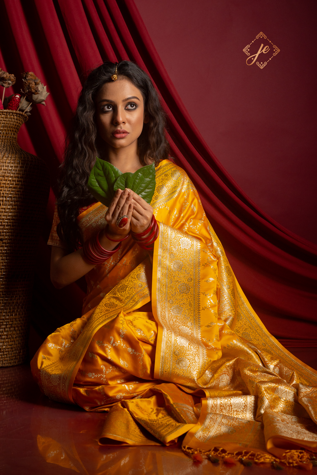 Yellow Satin Silk Jaal Banarasi Saree