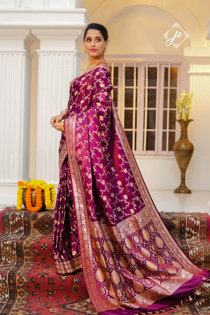 Purple Satin Silk Jaal Banarasi Saree