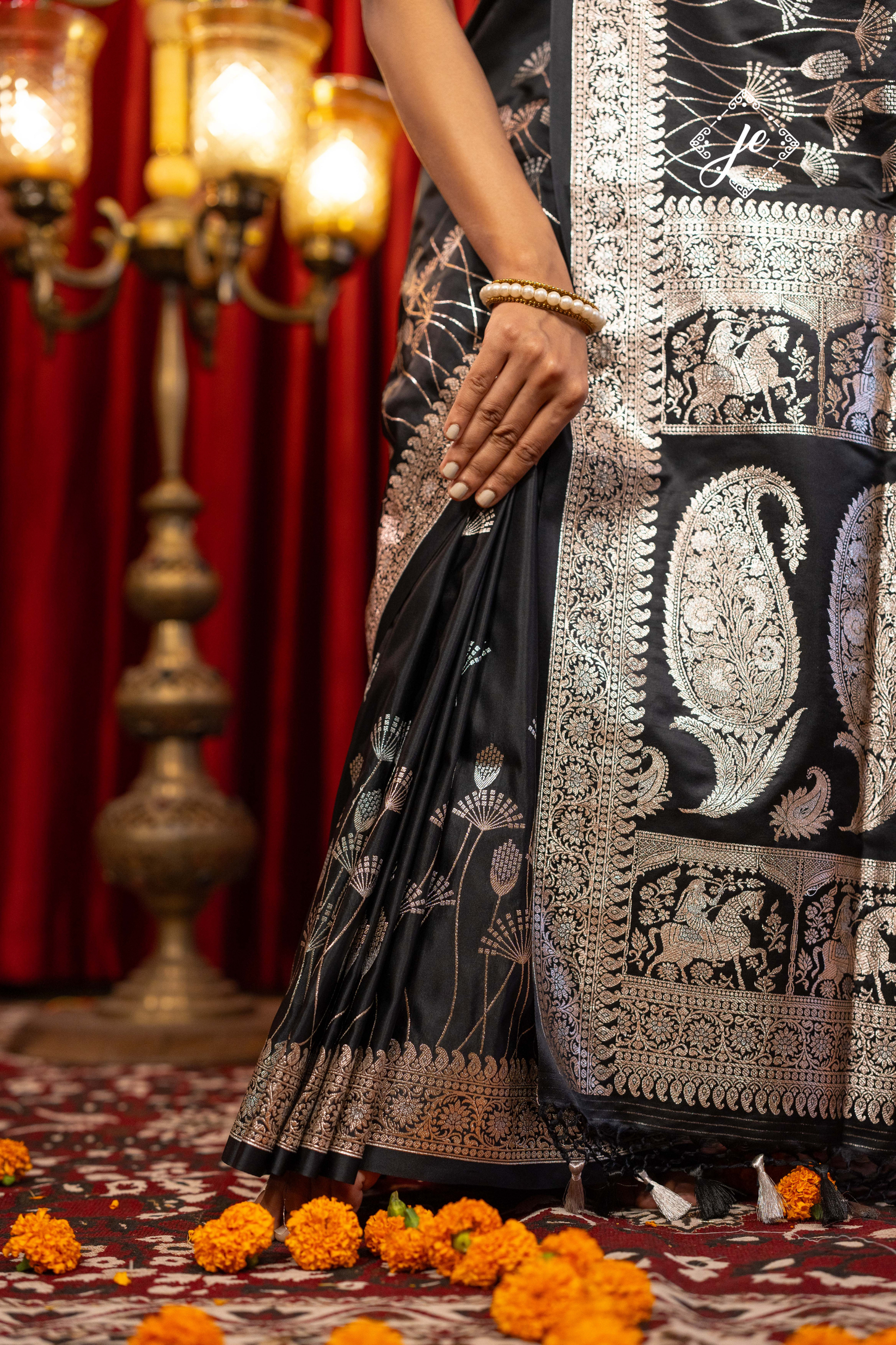 Black Satin Silk Banarasi Saree