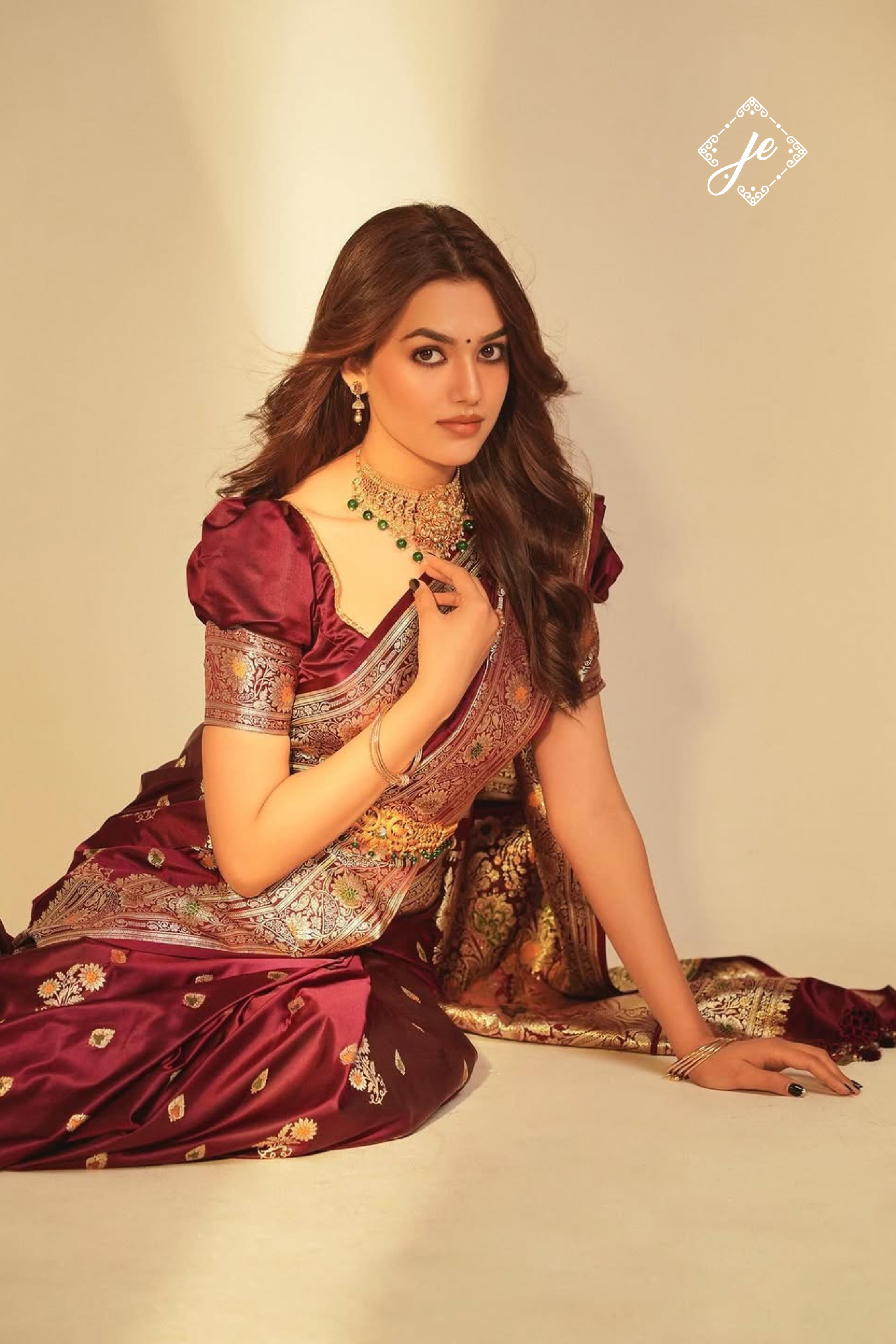 Wine Satin Silk Buti Meenakari Banarasi Saree