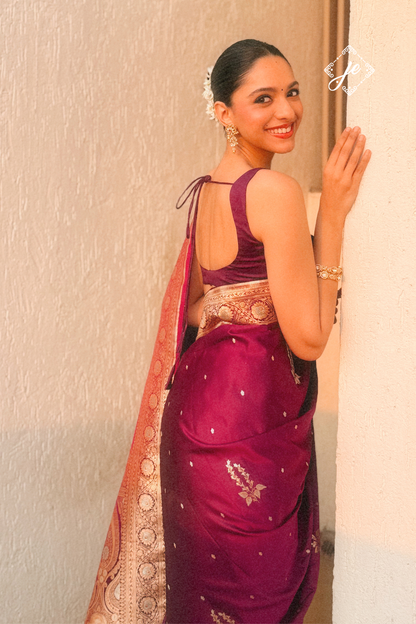 Deep Purple Satin Silk Banarasi Saree