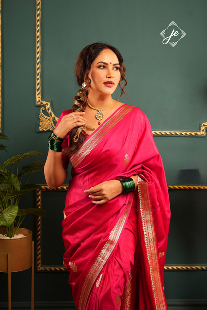 Rani Pink Satin Silk Banarasi Saree