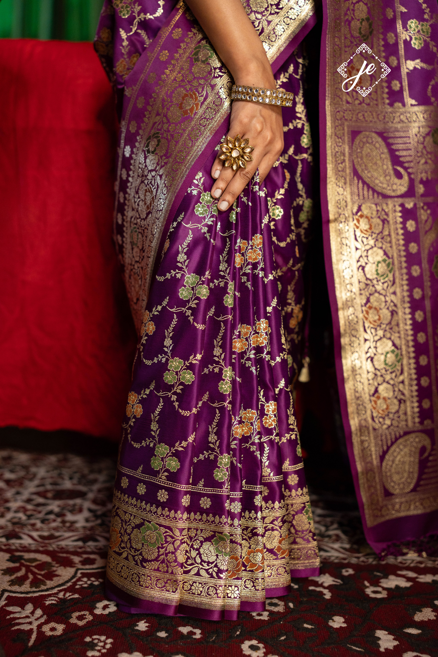 Purple Satin Silk Meenakari Jaal  Banarasi Saree