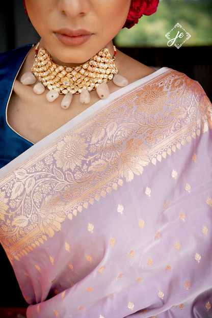 Lilac Satin Silk Buti Banarasi Saree