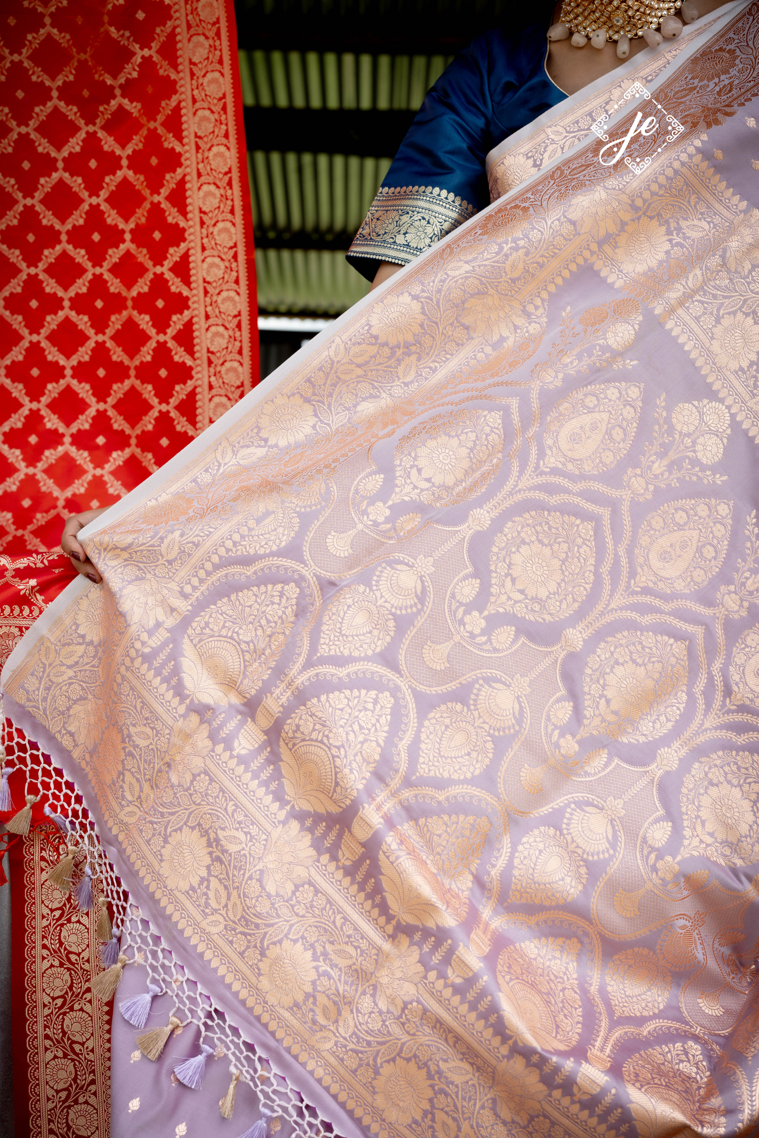 Lilac Satin Silk Buti Banarasi Saree