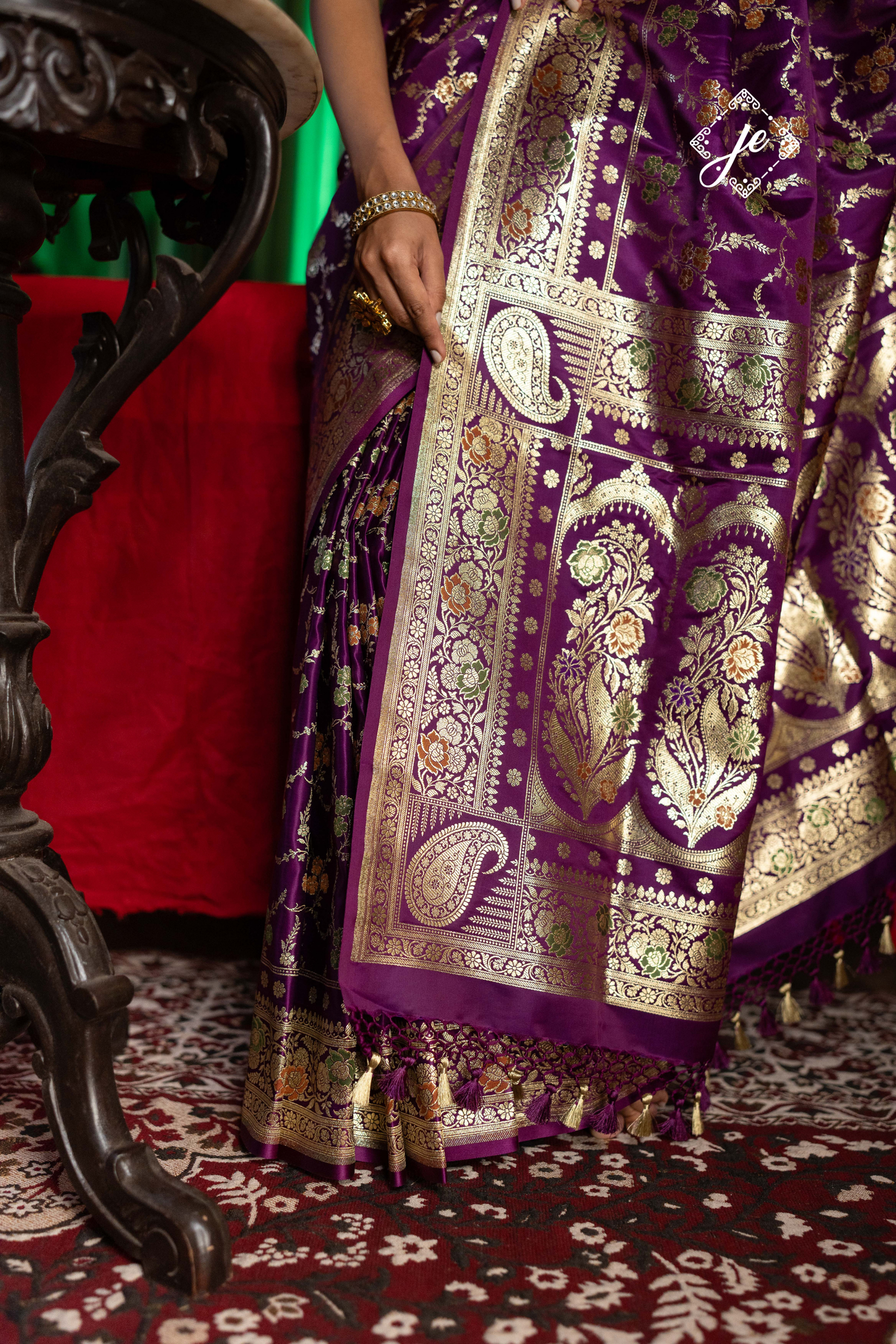 Purple Satin Silk Meenakari Jaal  Banarasi Saree