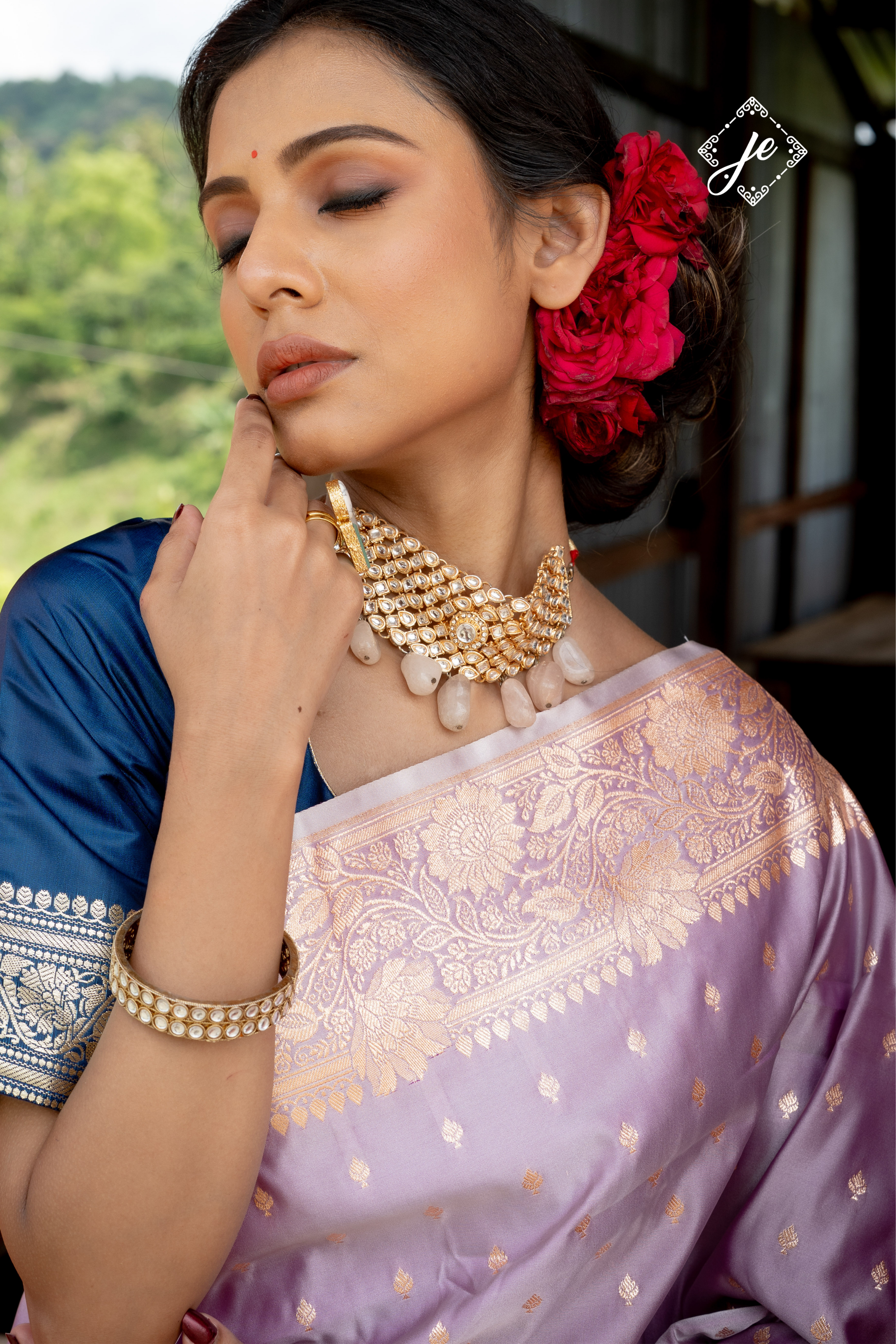 Lilac Satin Silk Buti Banarasi Saree