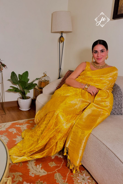 Mustard Yellow Pure Tissue Silk Handloom Banarasi Saree