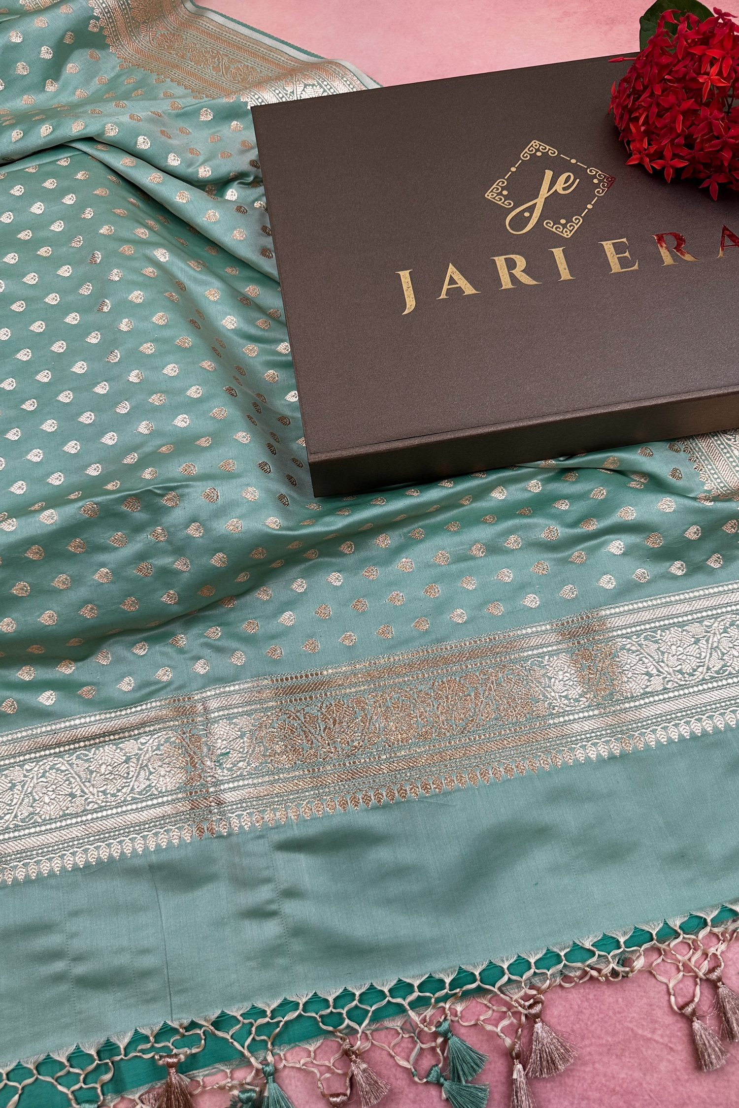 Pastel Blue Satin Silk Banarasi Dupatta