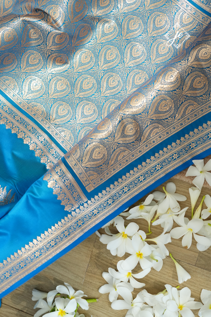 Blue Satin Silk Banarsi Saree