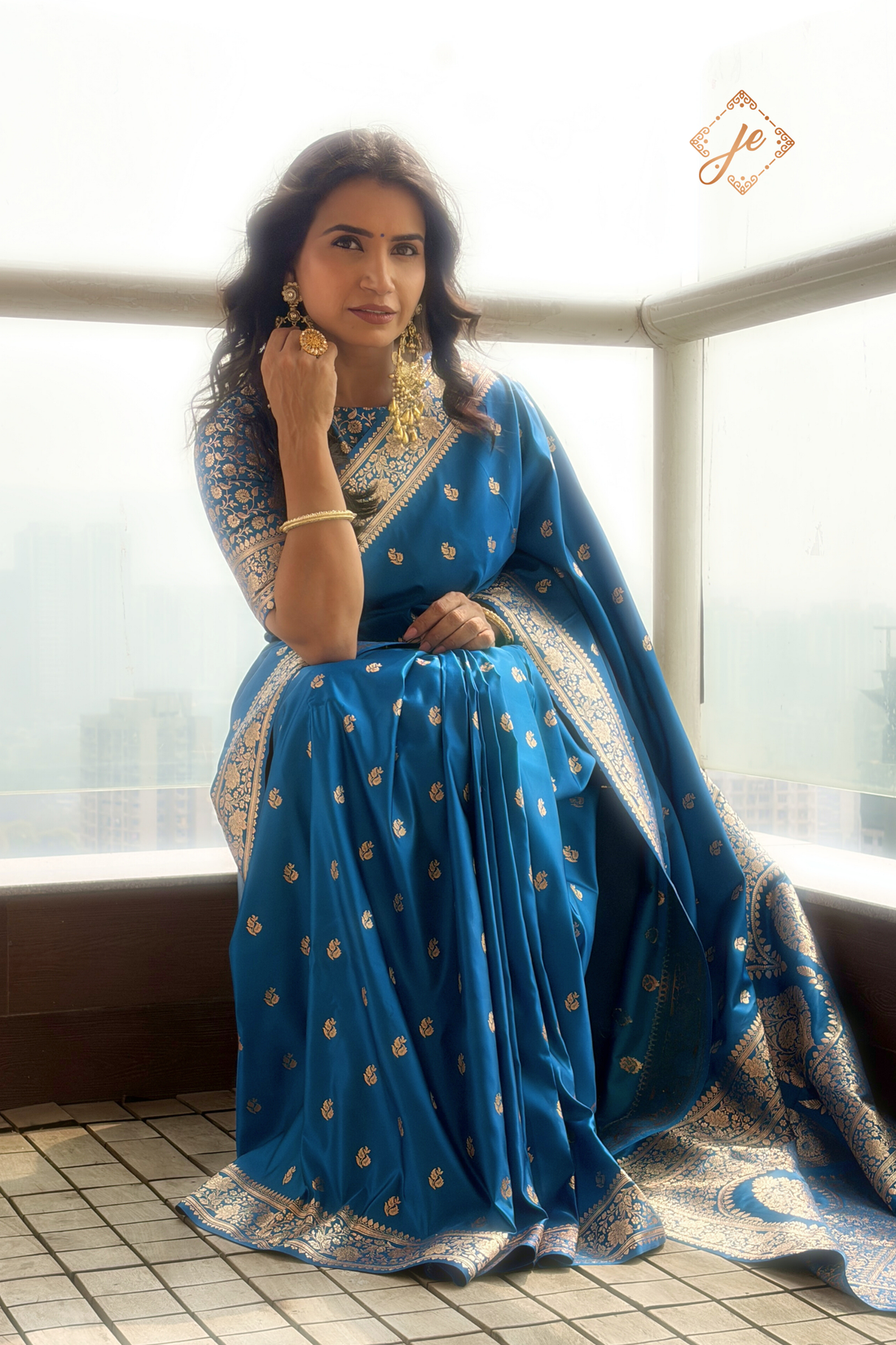 Blue Satin Silk Banarasi Saree