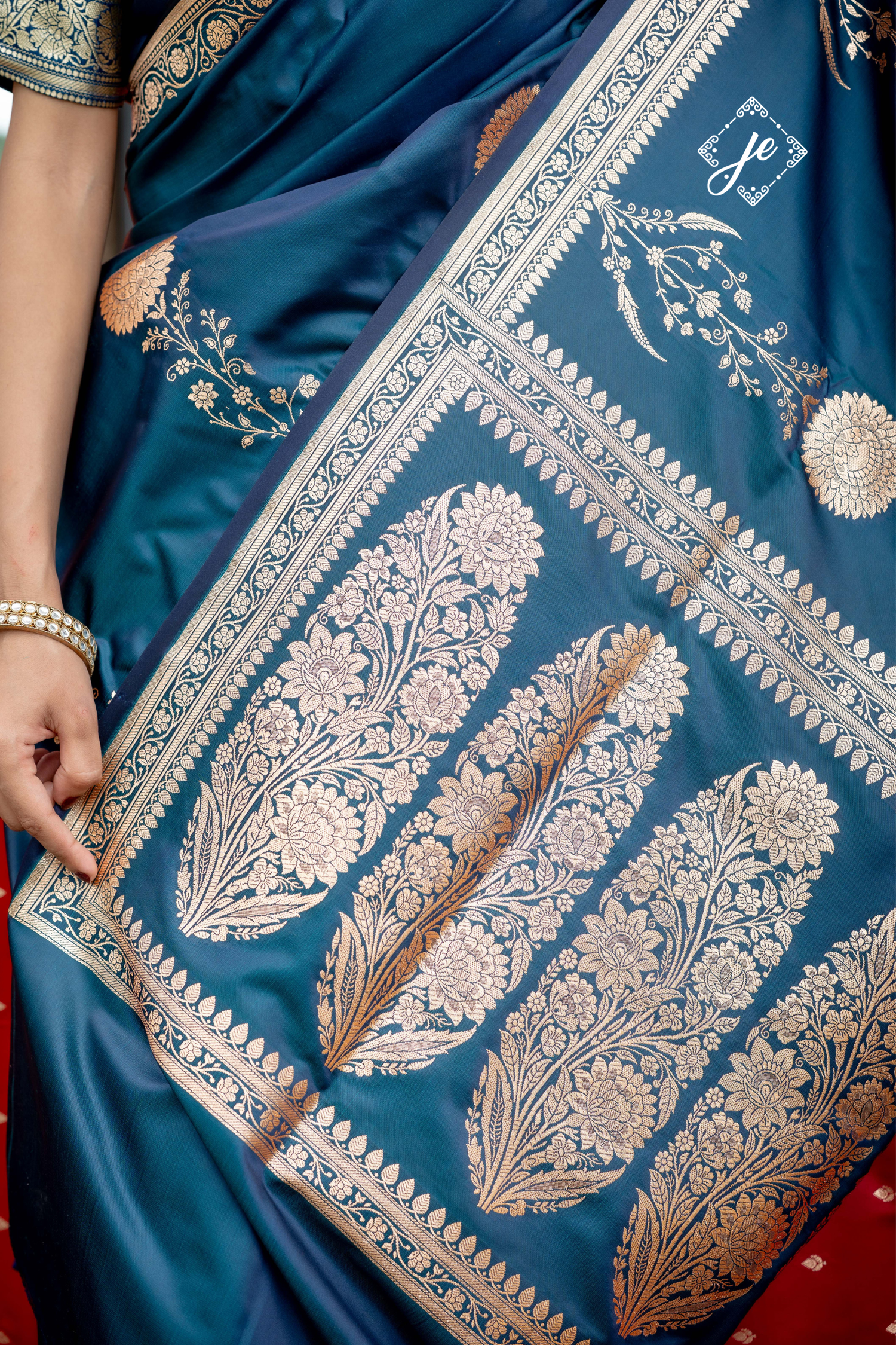 German Blue Mashru Silk Banarasi Saree