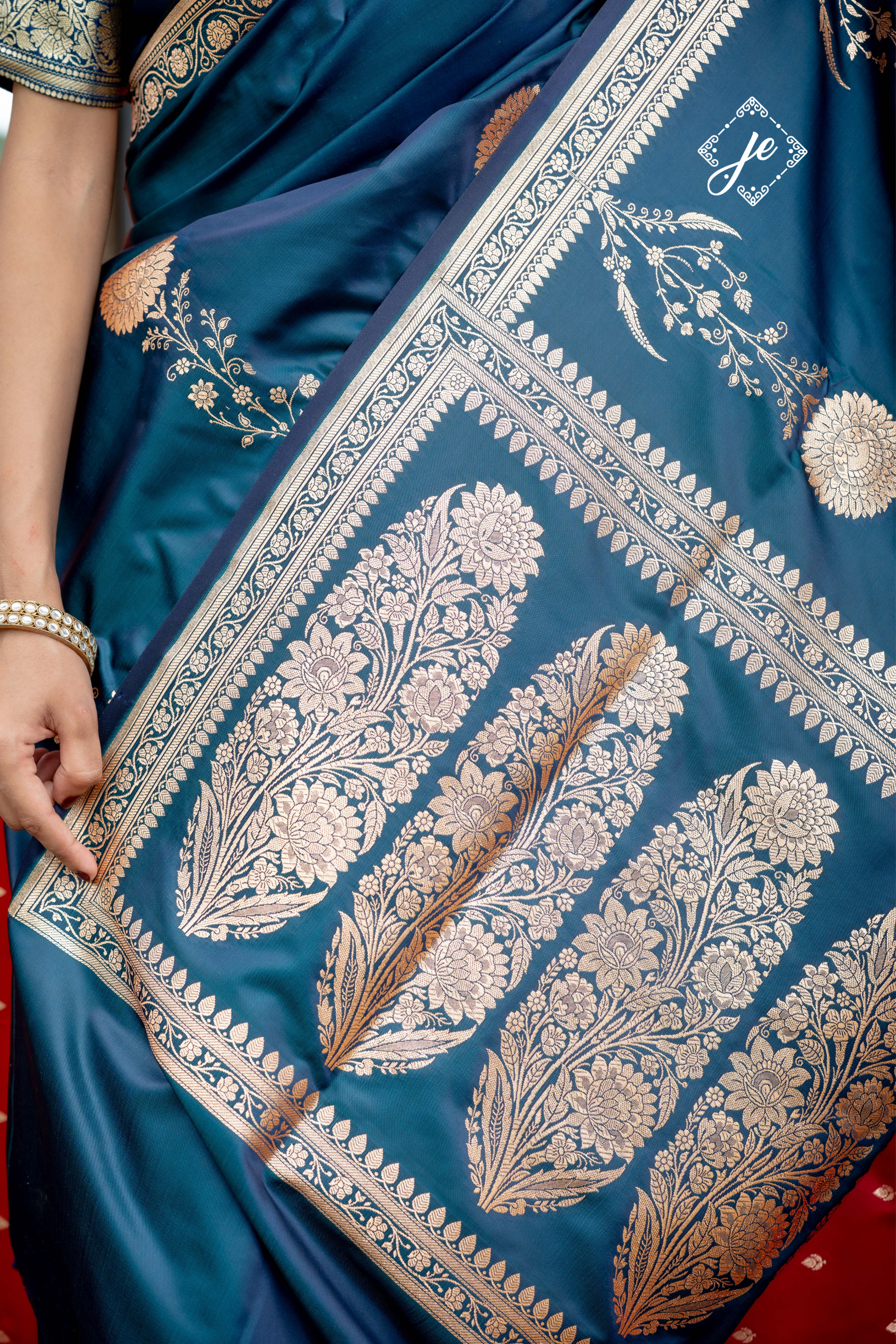 German Blue Mashru Silk Banarasi Saree