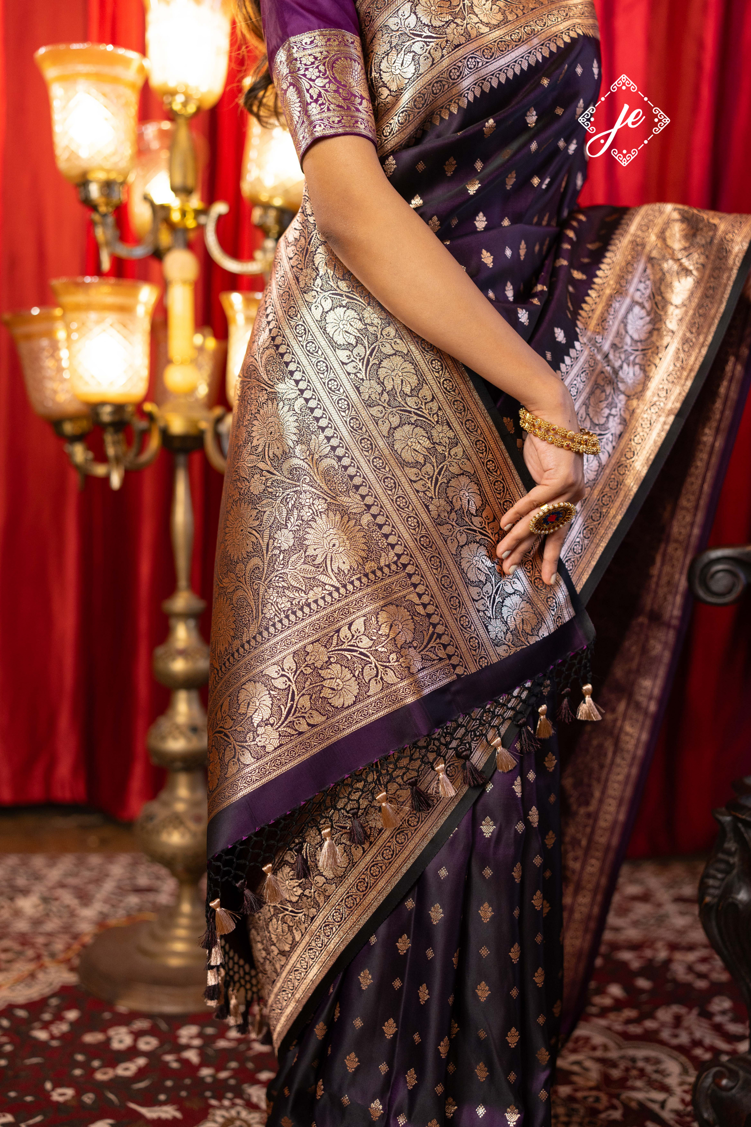 Deep Purple Satin Silk Buti Banarasi Saree