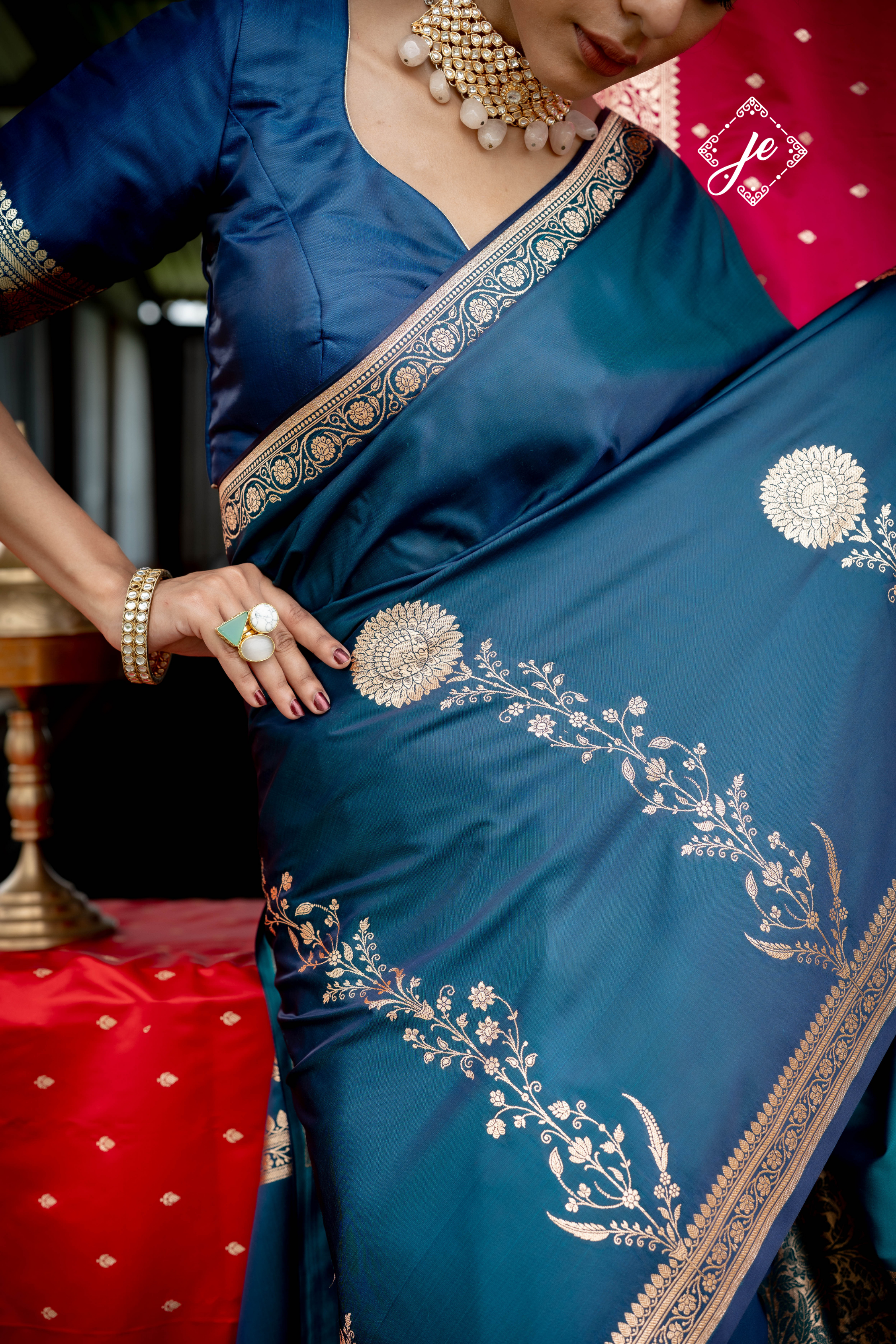German Blue Mashru Silk Banarasi Saree
