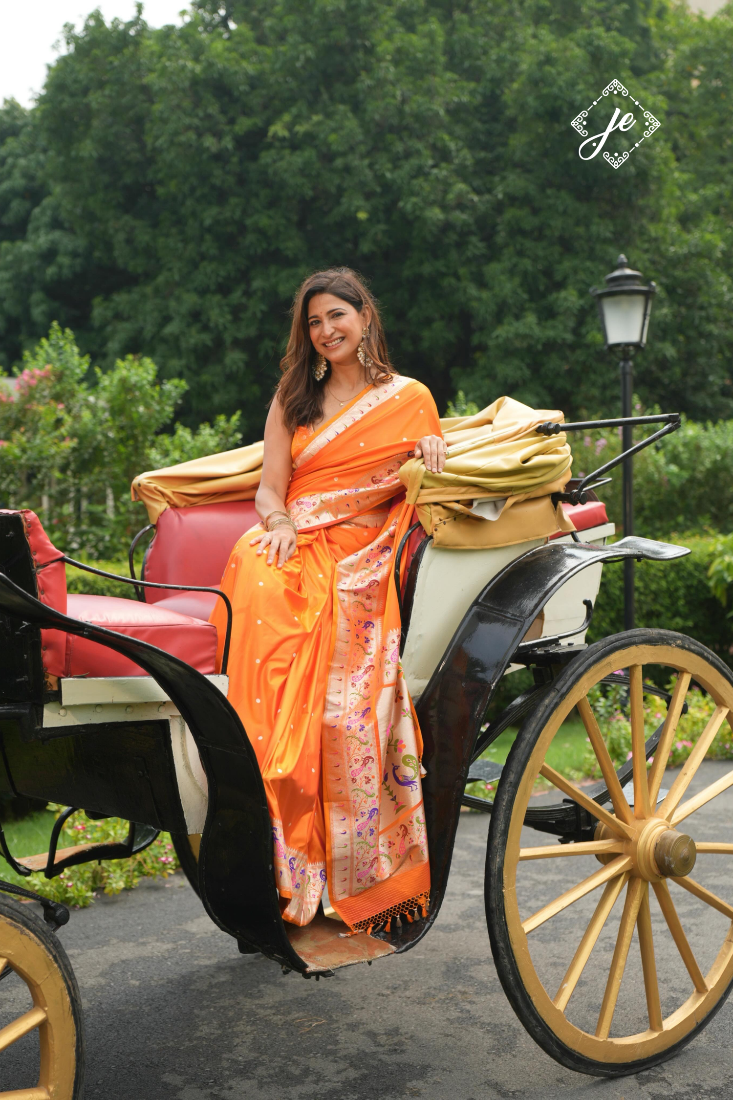 Orange Satin Silk Paithani Banarasi Saree