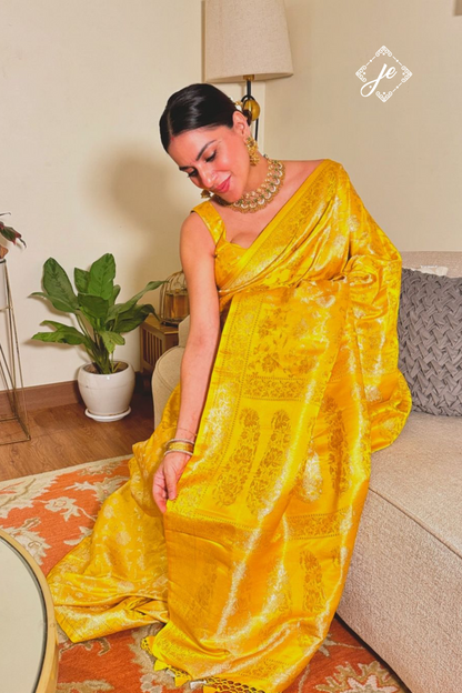 Mustard Yellow Pure Tissue Silk Handloom Banarasi Saree