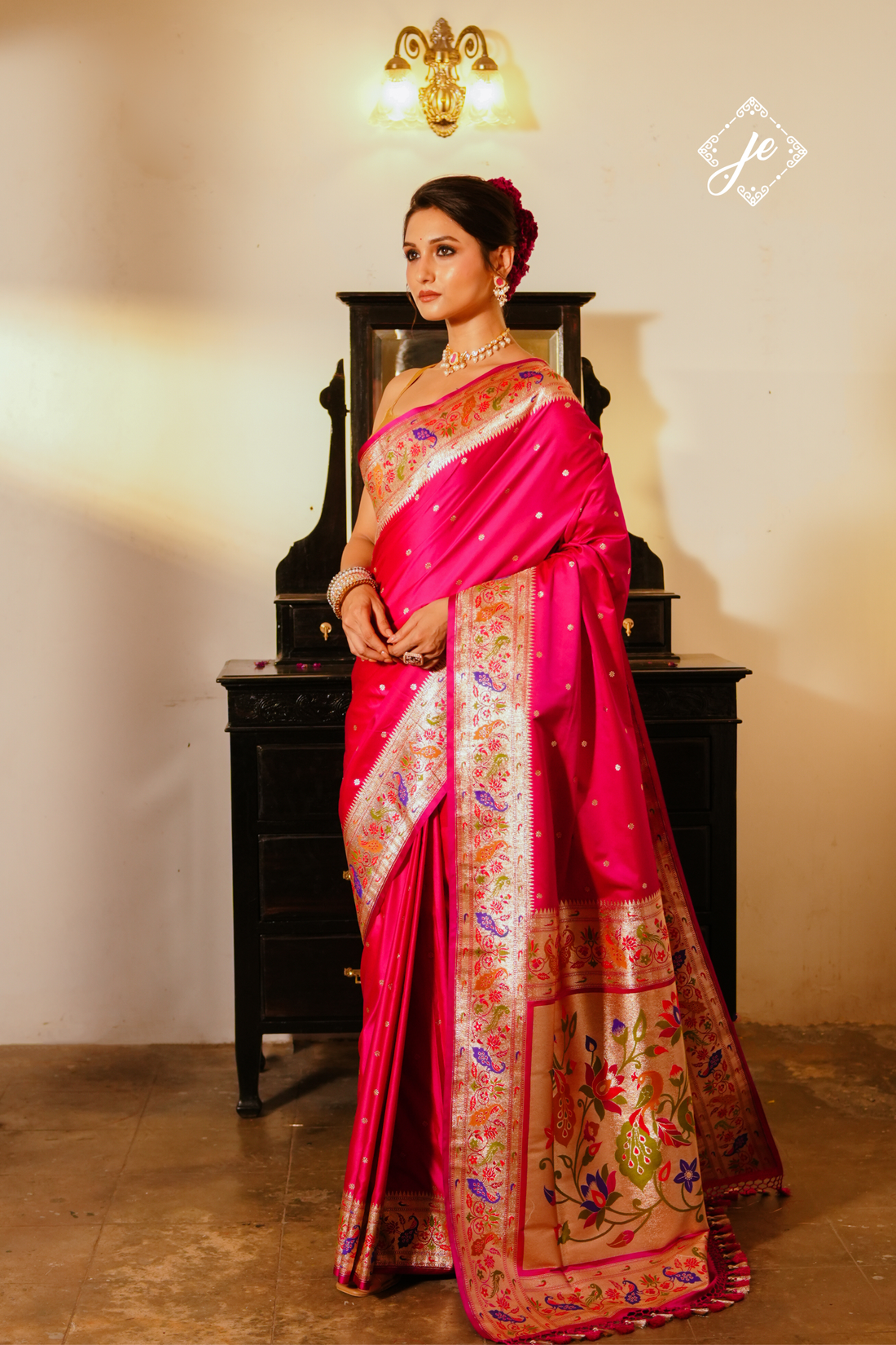 Rani Pink Satin Silk Paithani Banarasi Saree