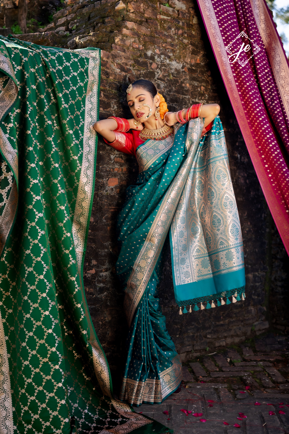 Rama Satin Silk Buti Banarasi Saree