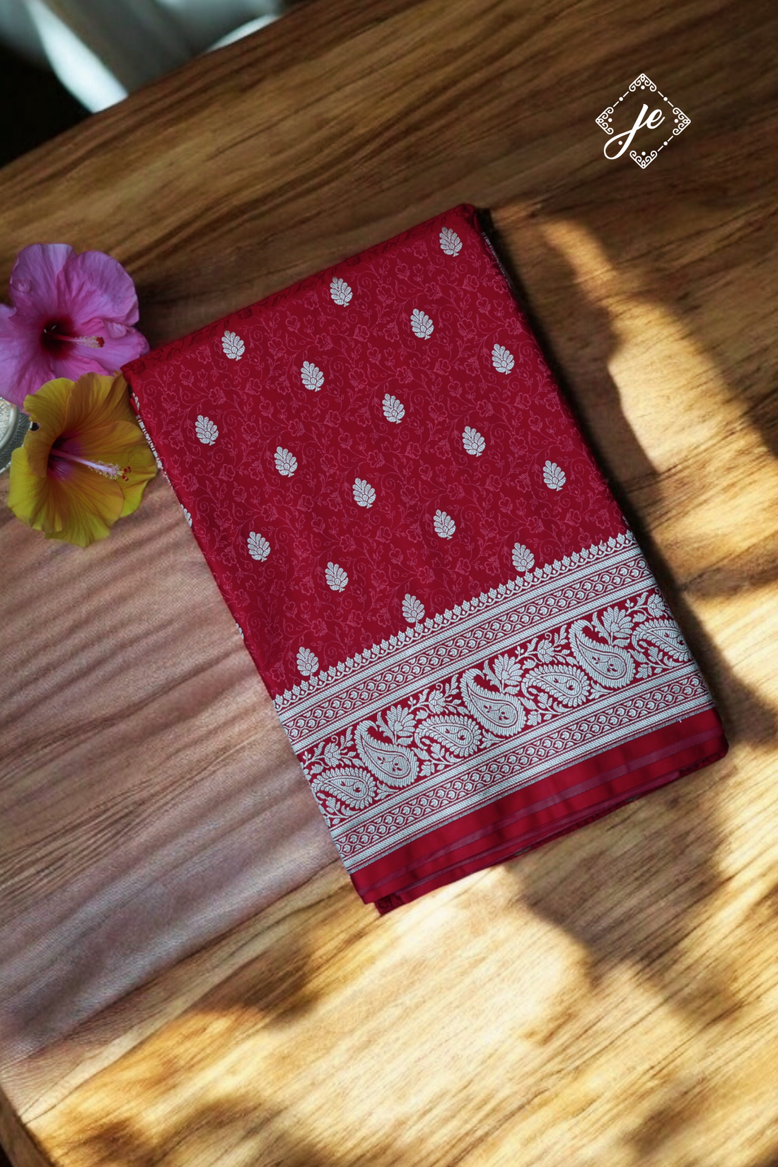 Red Satin Silk Jamevaar Buti Banarasi Saree