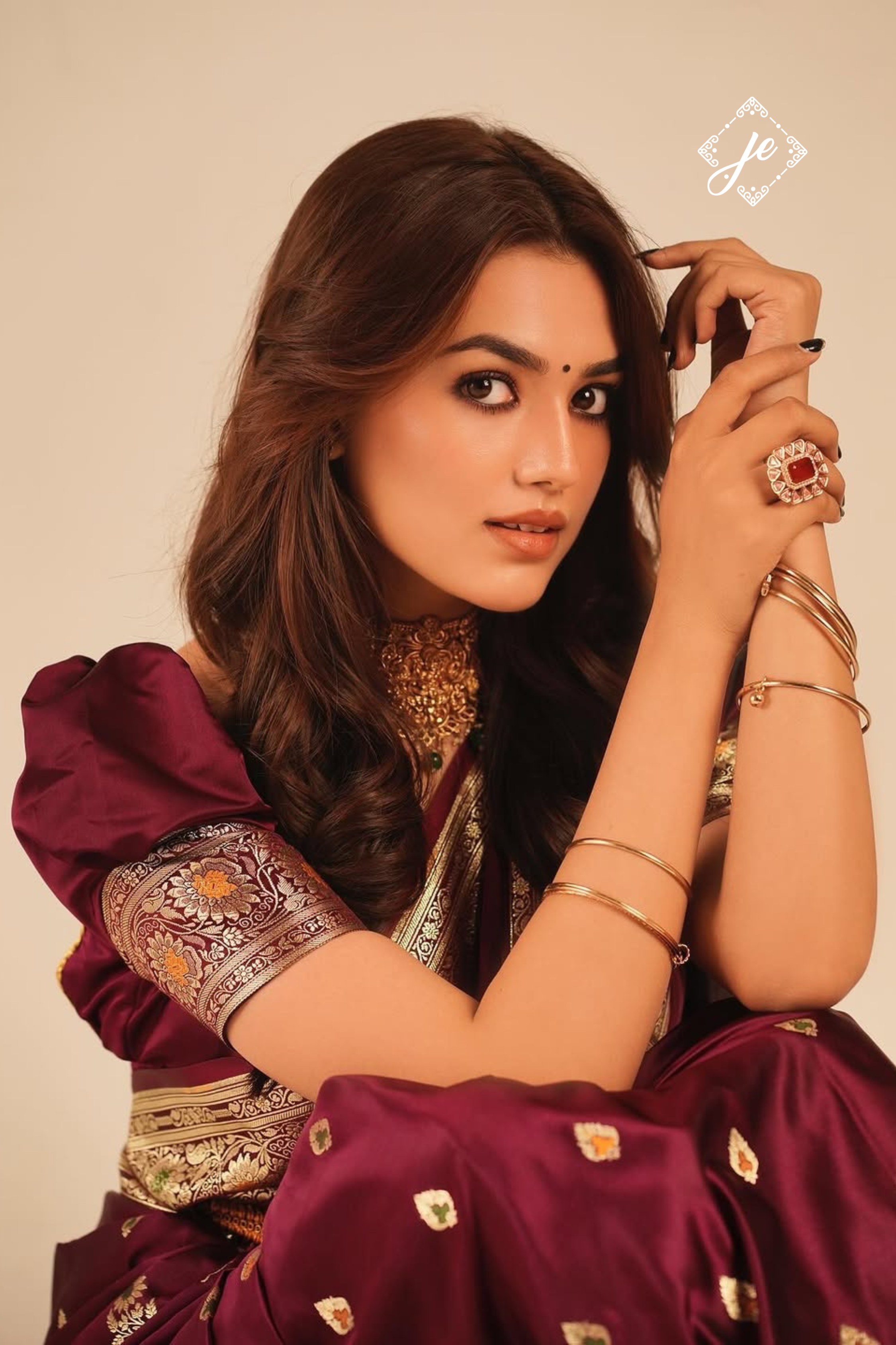 Wine Satin Silk Buti Meenakari Banarasi Saree