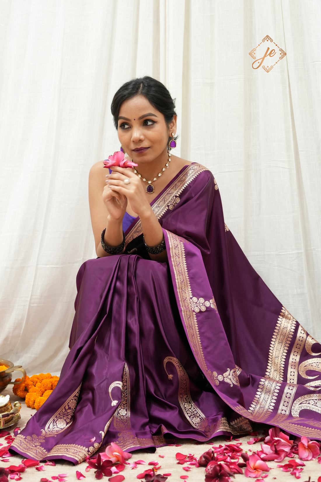 Purple Satin Silk Banarasi Saree