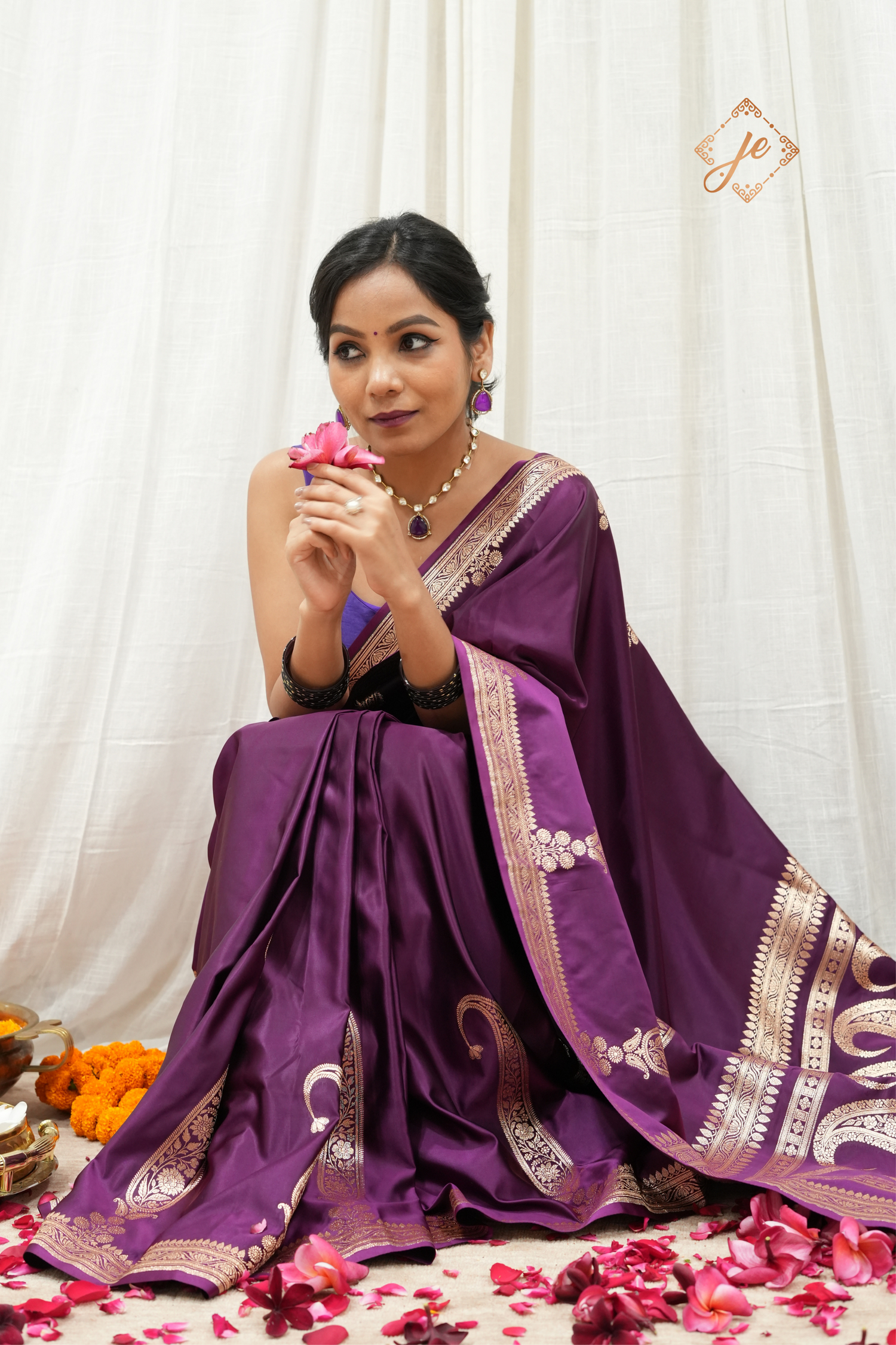 Purple Satin Silk Banarasi Saree