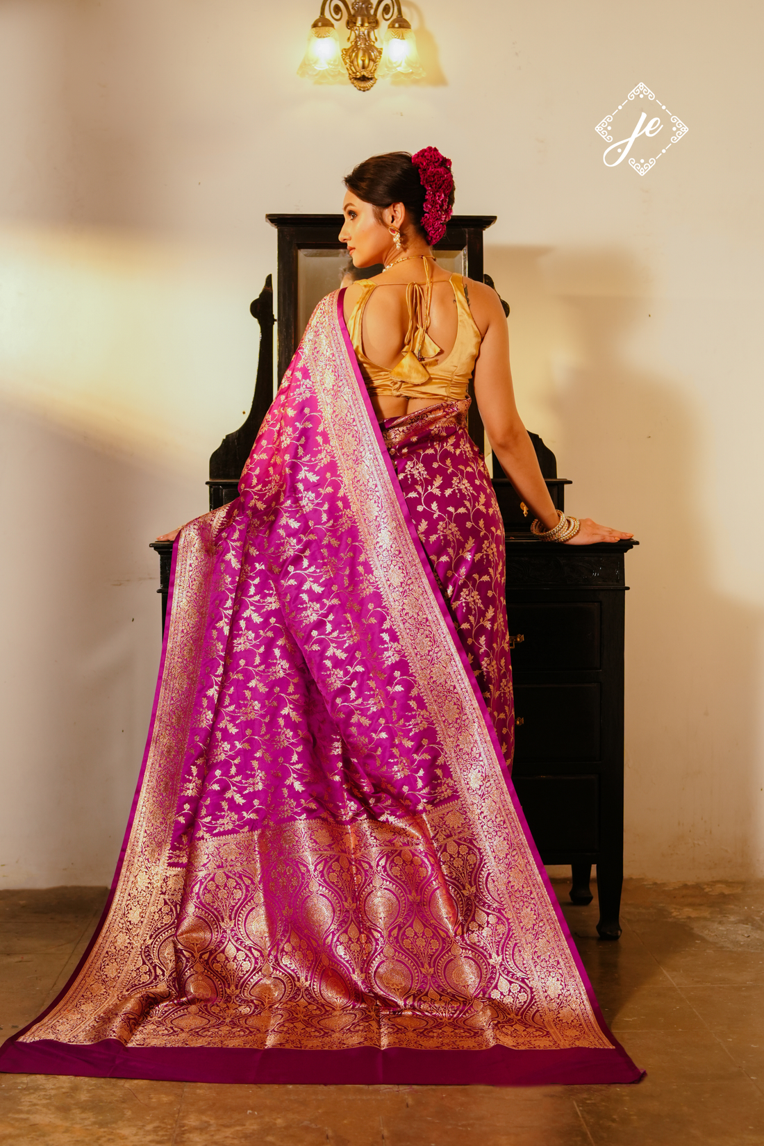 Purple Satin Silk Jaal Banarasi Saree