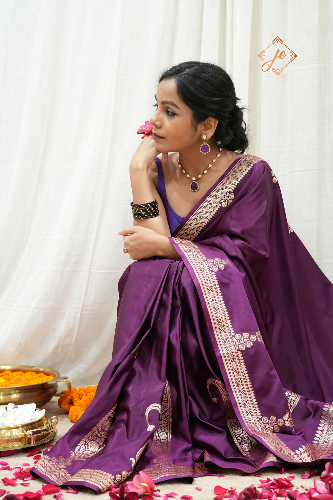Purple Satin Silk Banarasi Saree