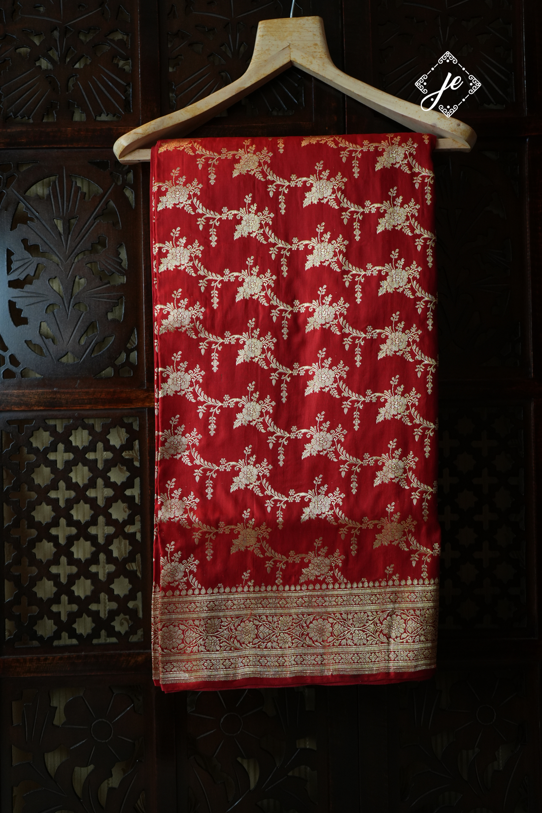 Red Pure Silk Jaal Handloom Banarasi Saree