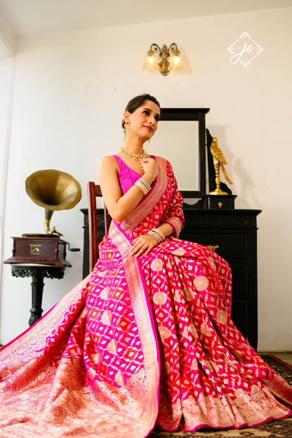 Pink Satin Silk Rangkaat  Banarasi Saree