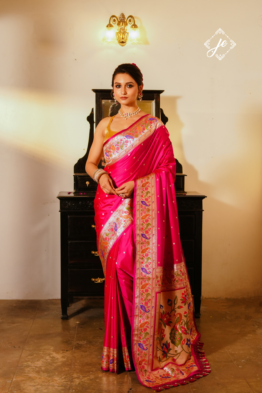 Rani Pink Satin Silk Paithani Banarasi Saree