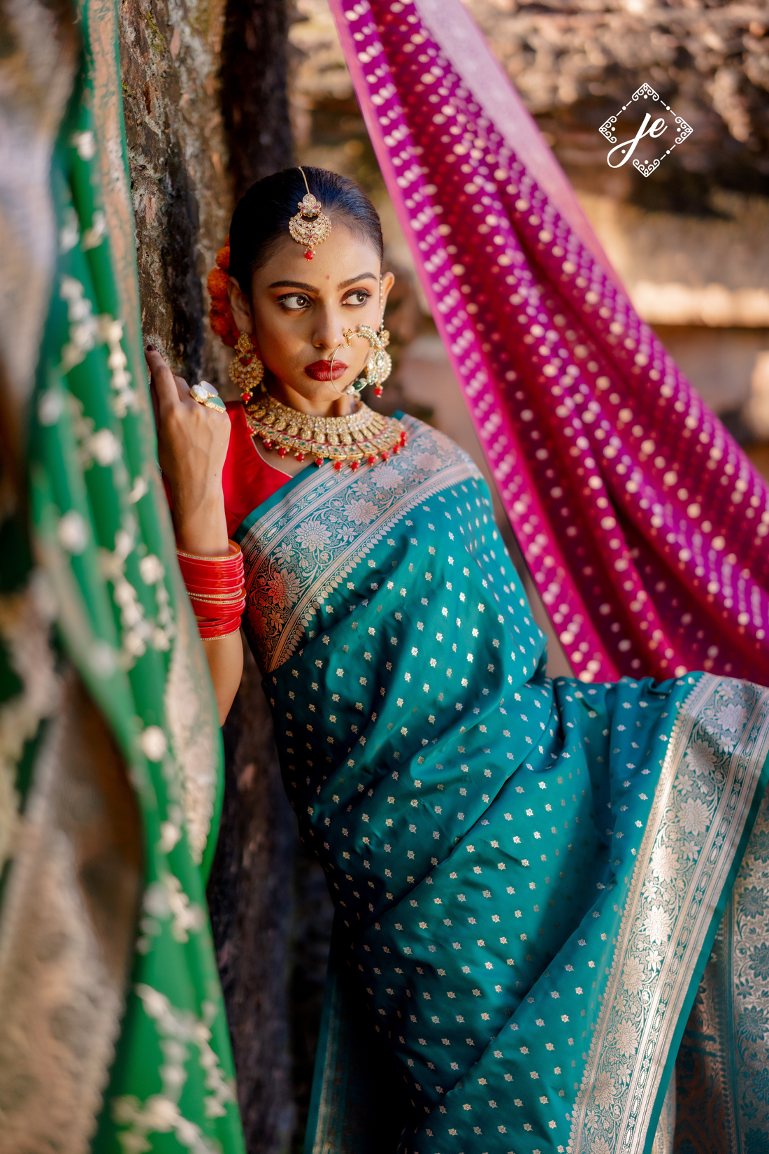 Rama Satin Silk Buti Banarasi Saree