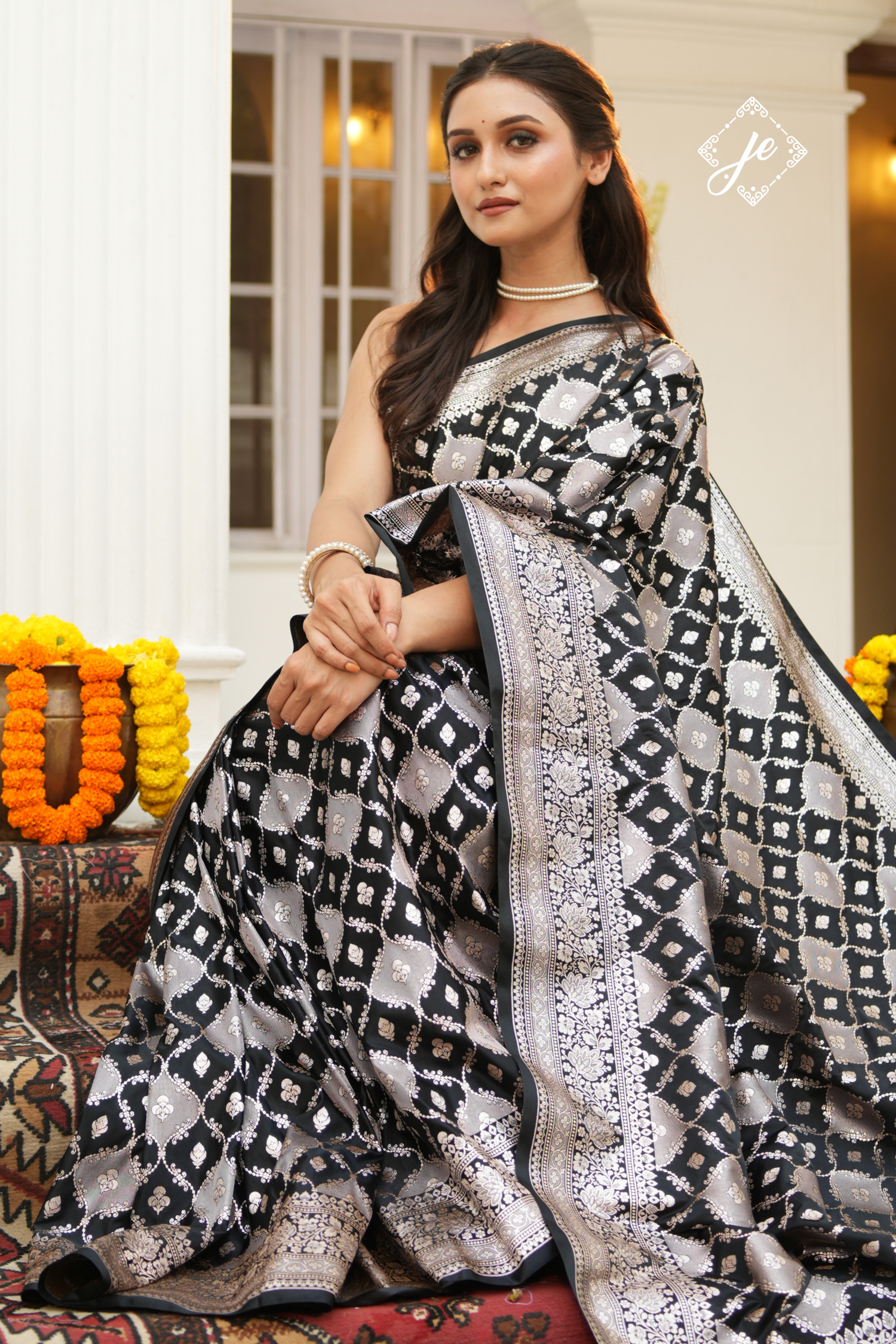 Black Satin Silk Rangkaat  Banarasi Saree