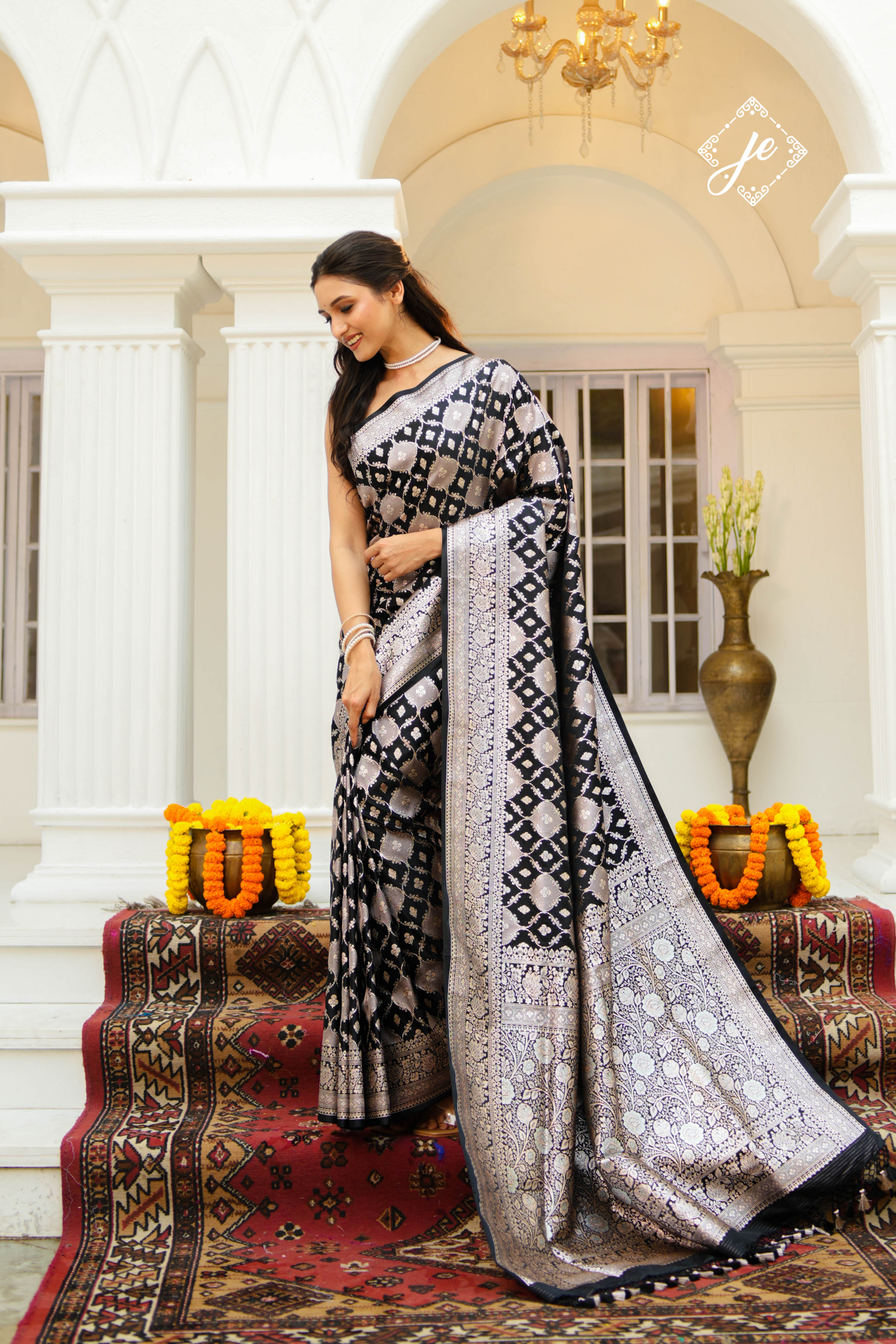Black Satin Silk Rangkaat  Banarasi Saree