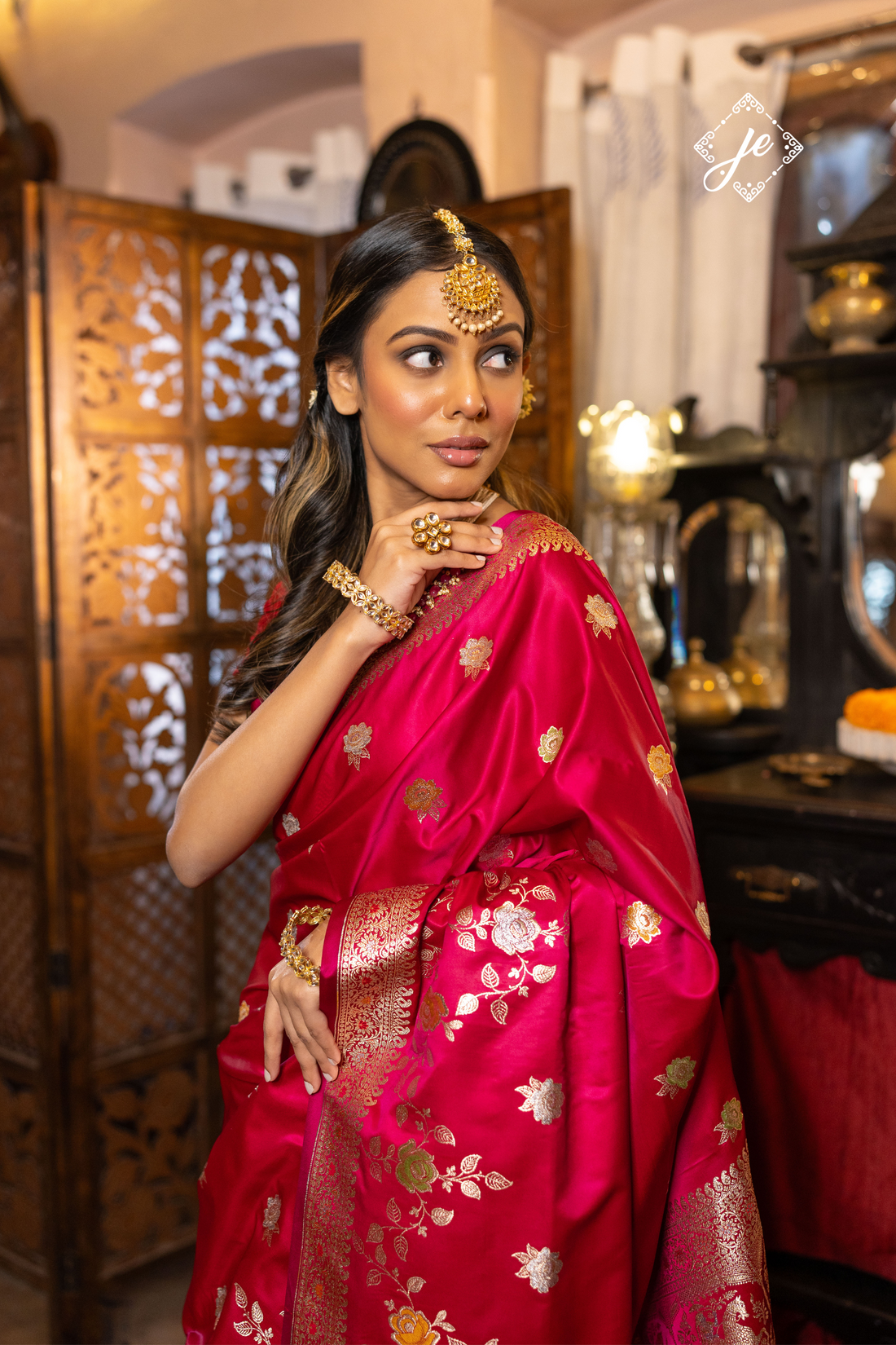 Rani Pink Satin Silk Meenakari Banarasi Saree