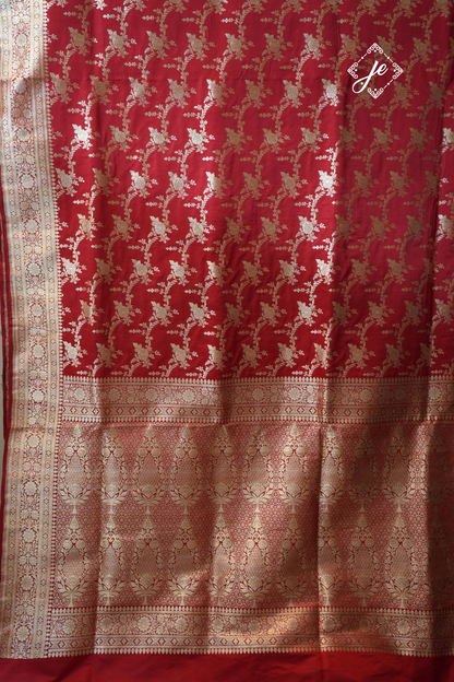 Red Pure Silk Jaal Banarasi Saree