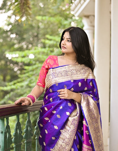 Dual Tone Purple Satin Silk Banarasi Handloom Saree