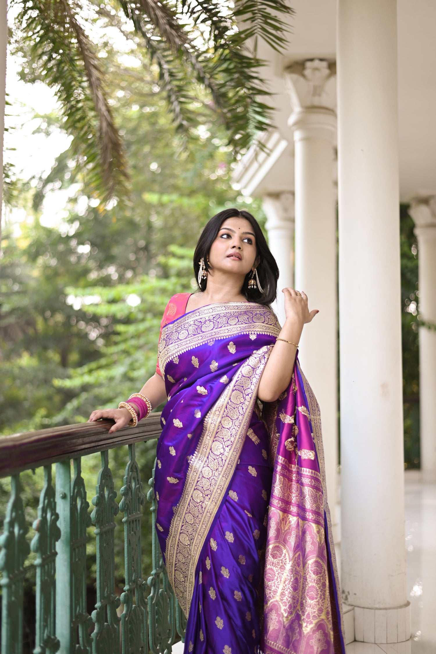 Dual Tone Purple Satin Silk Banarasi Handloom Saree