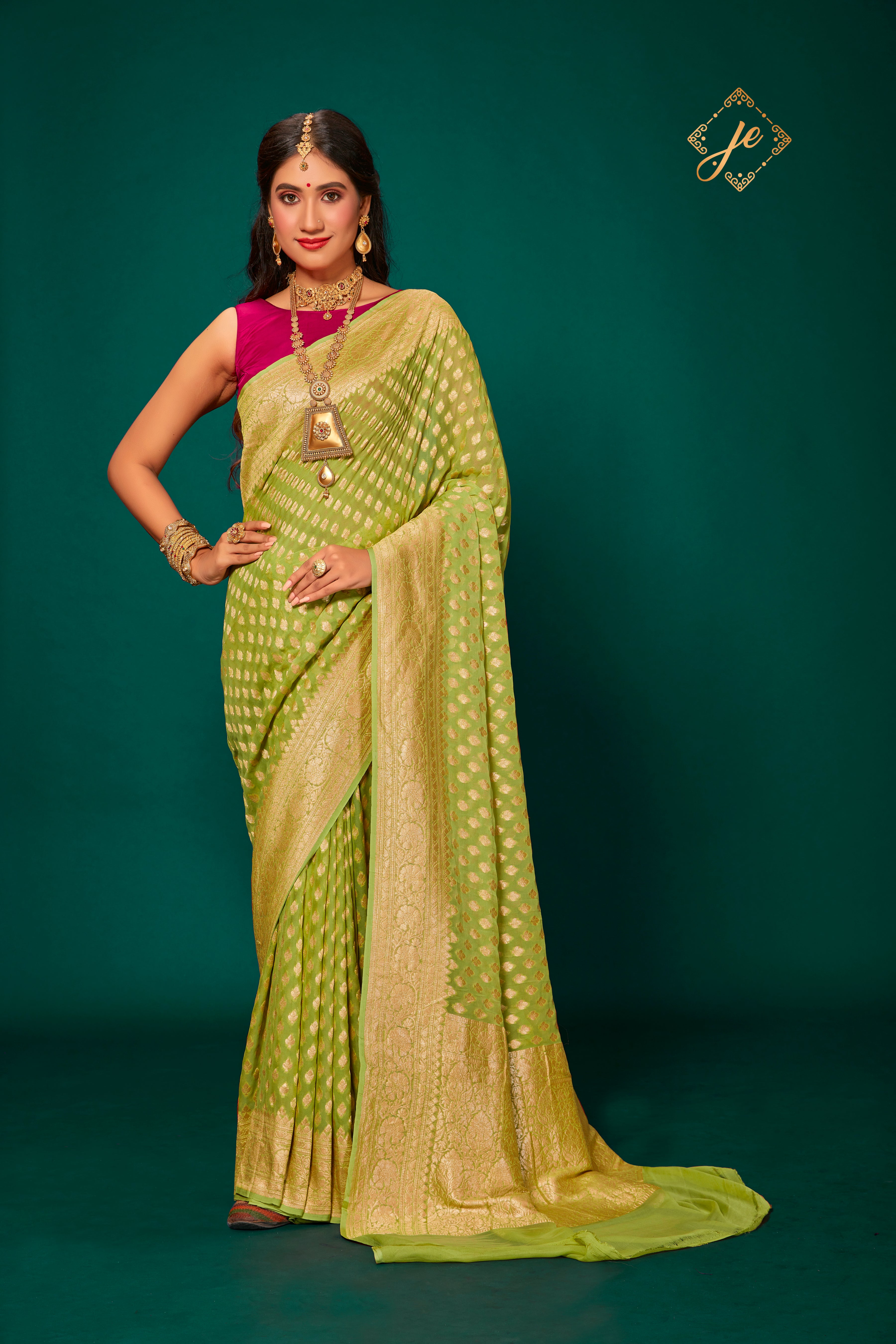 Mehndi Green Pure Khaddi Banarasi Saree