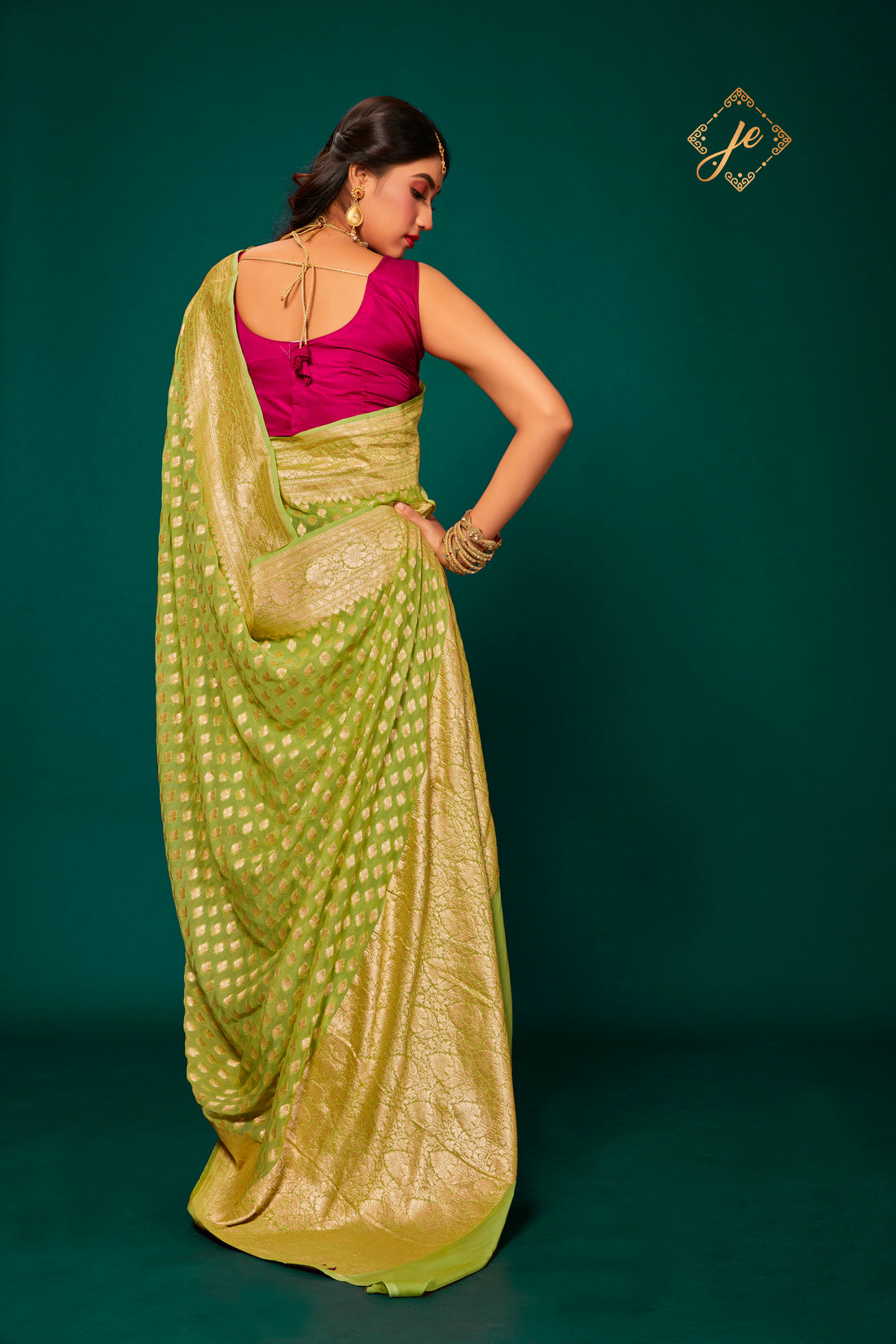 Mehndi Green Pure Khaddi Banarasi Saree