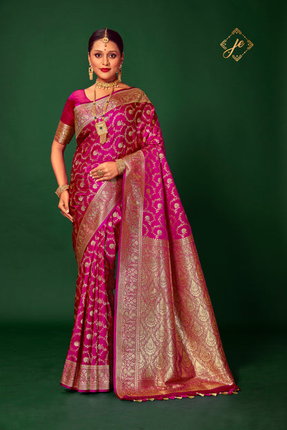 Rani Pink Satin Silk Jaal Banarasi Saree