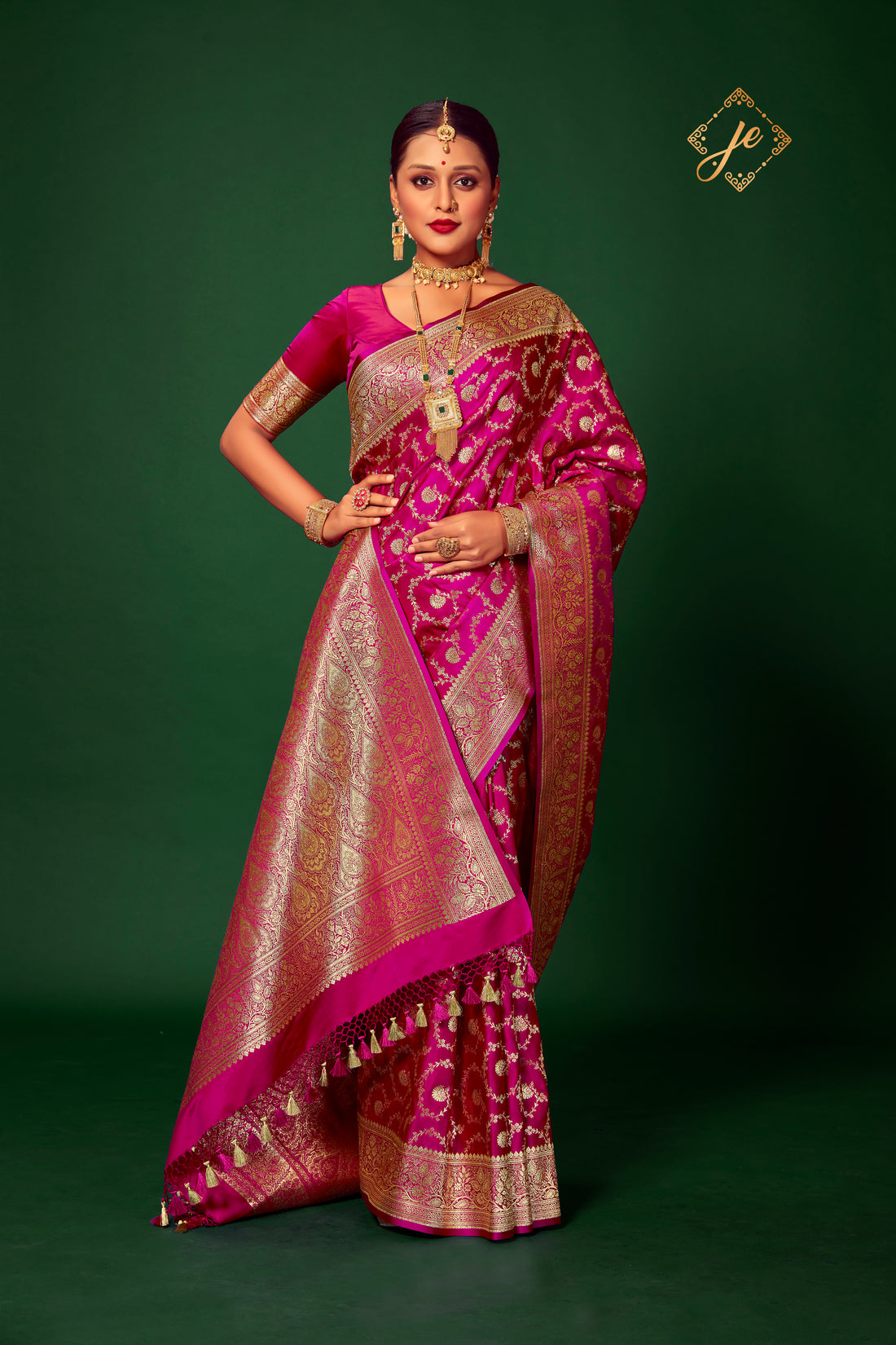 Rani Pink Satin Silk Jaal Banarasi Saree