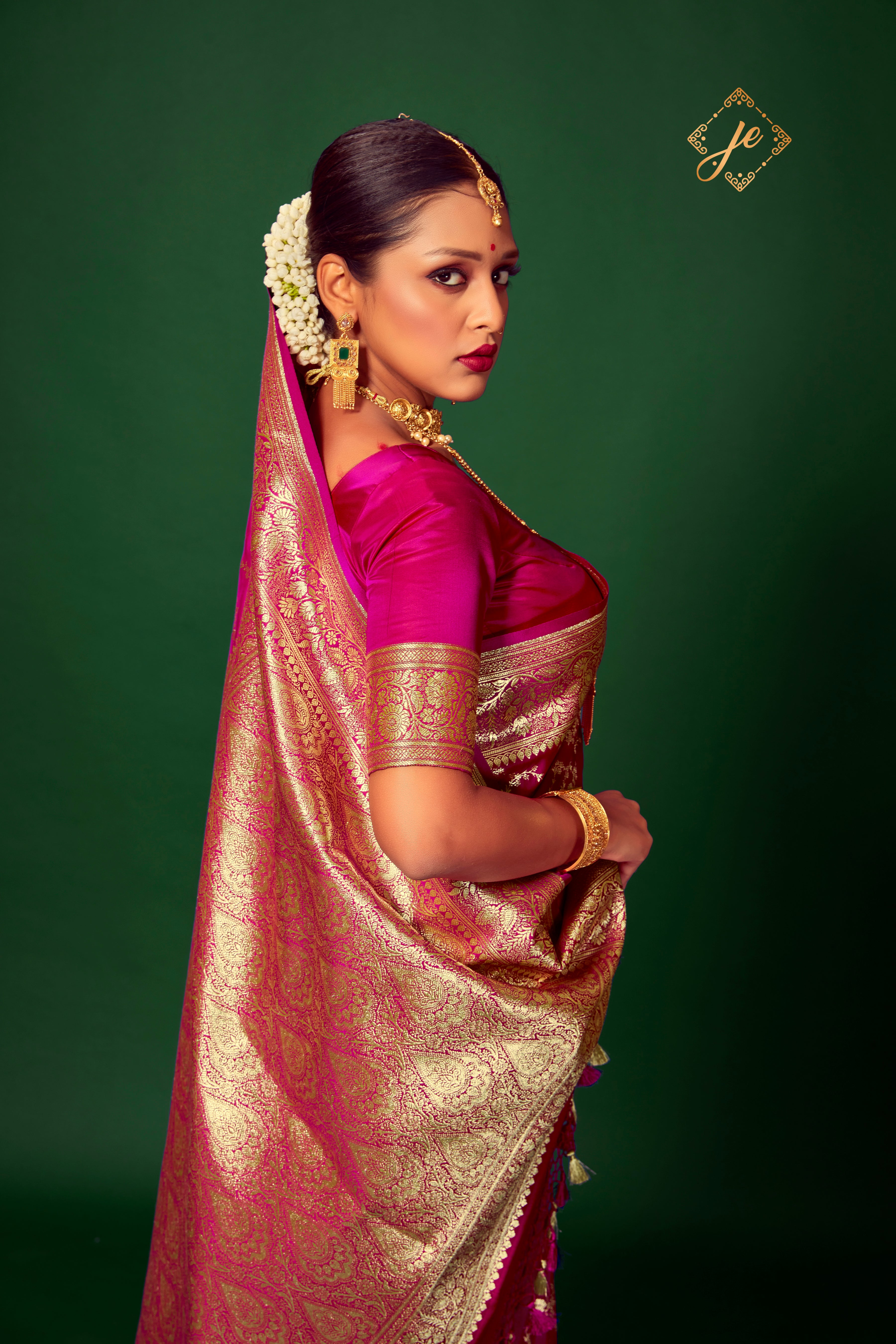 Rani Pink Satin Silk Jaal Banarasi Saree