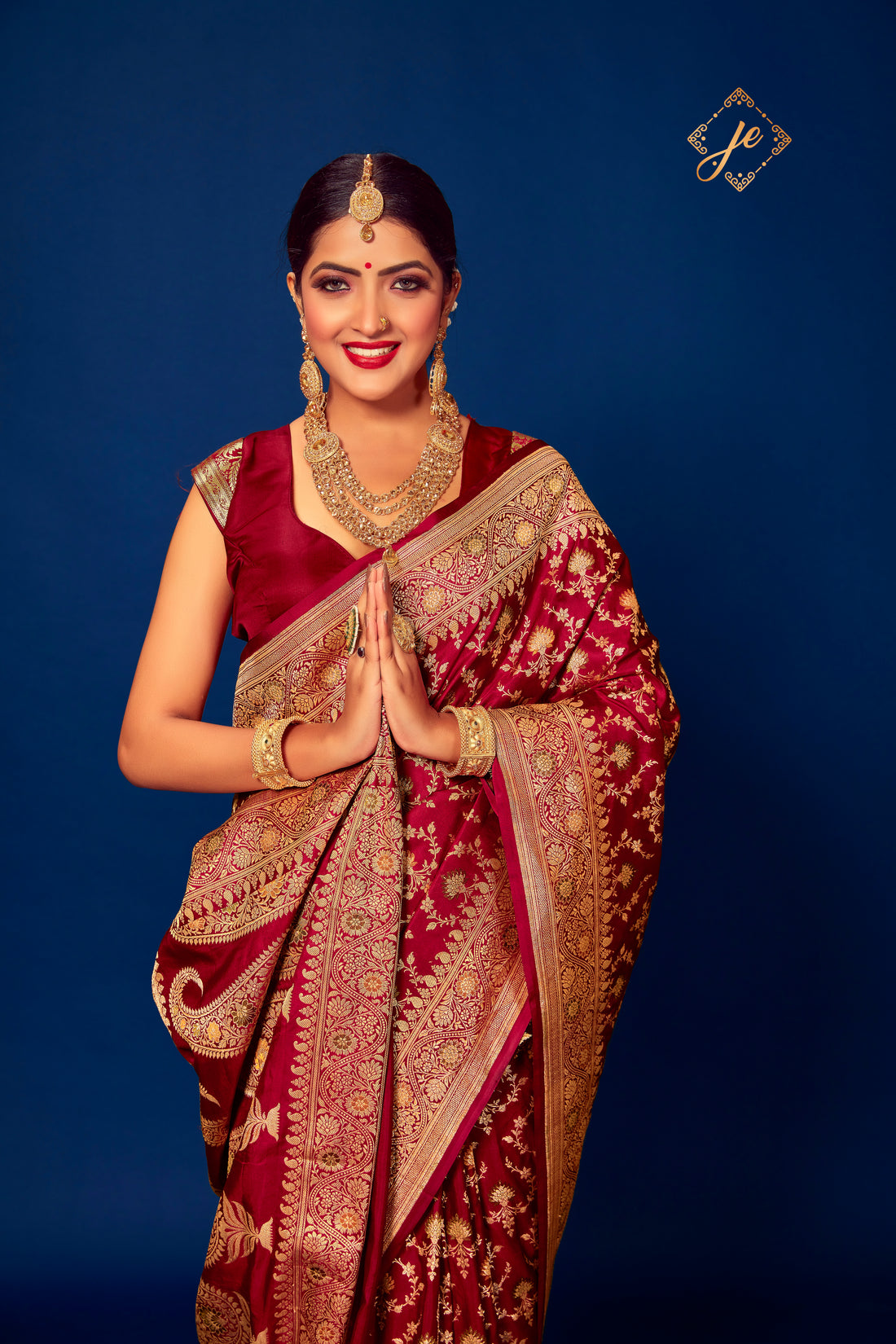 Maroon Pure Satin Silk Meenakari Jaal Banarasi Saree