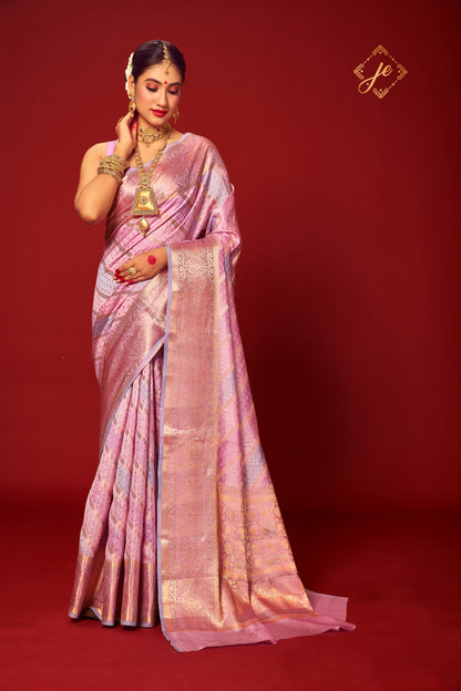 Pink-Purple Pure Silk Rangkaat Banarasi Saree