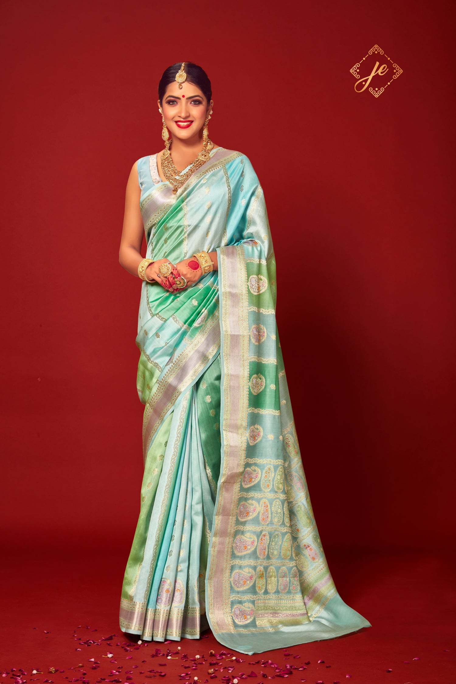 Firozi-Green Rangkaat Pure Silk Banarasi Saree