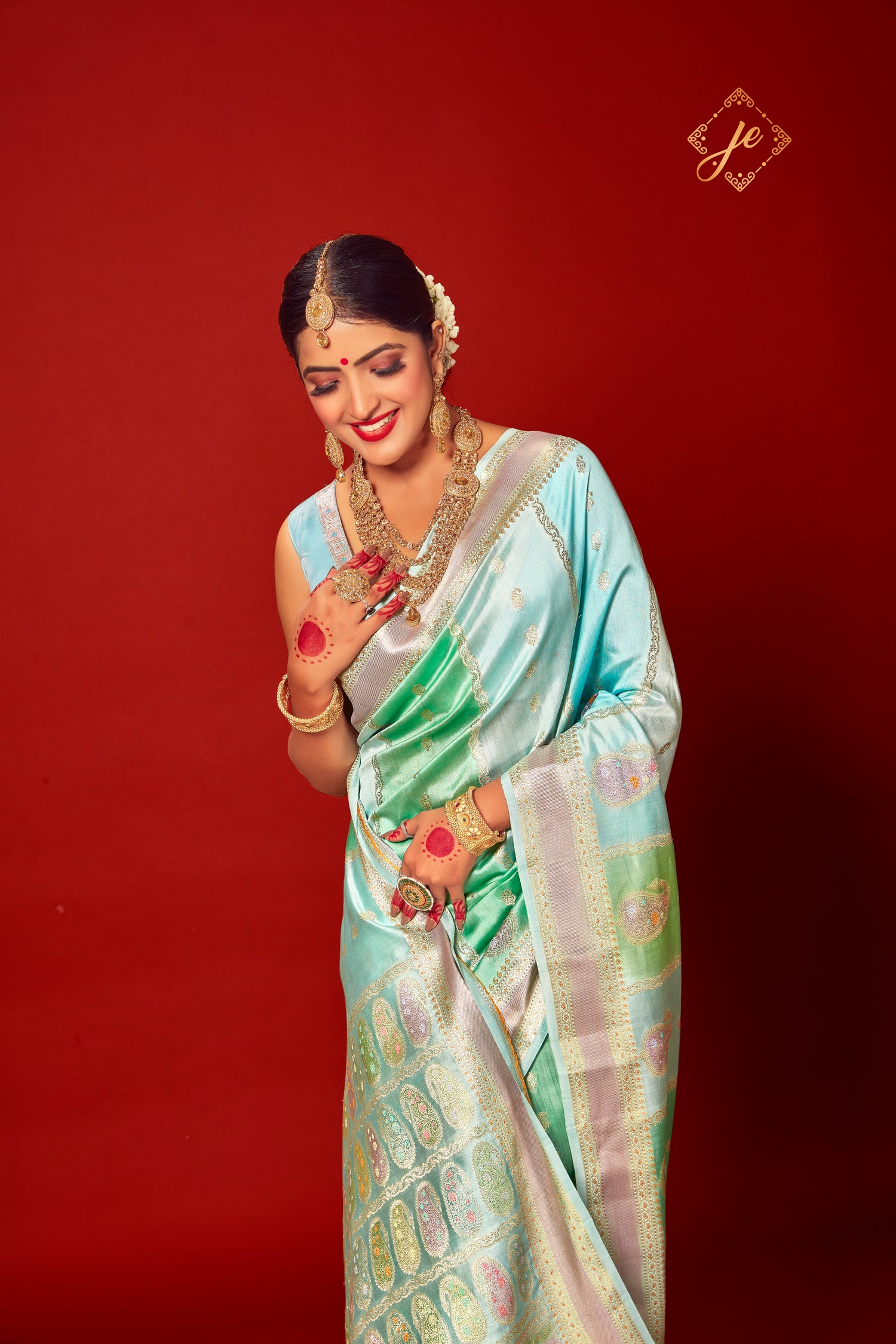 Firozi-Green Rangkaat Pure Silk Banarasi Saree