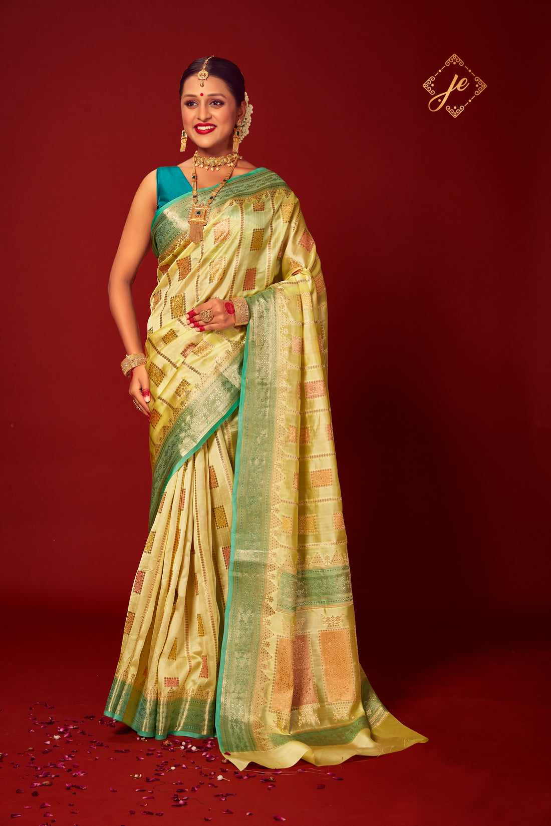 Lime-Yellow Rangkaat Pure Silk Banarasi Saree