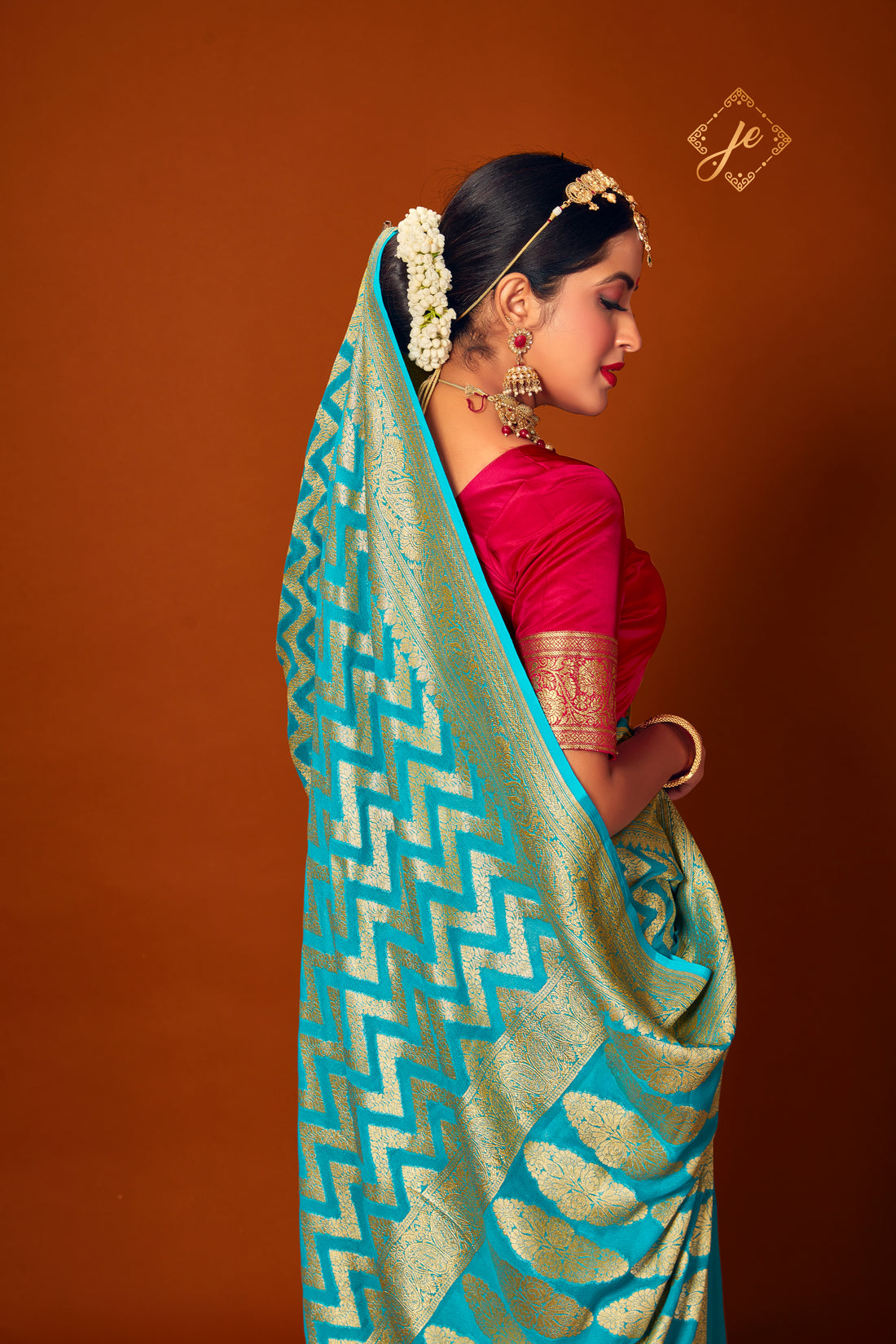 Firozi Pure Khaddi  Chevron Banarasi Saree